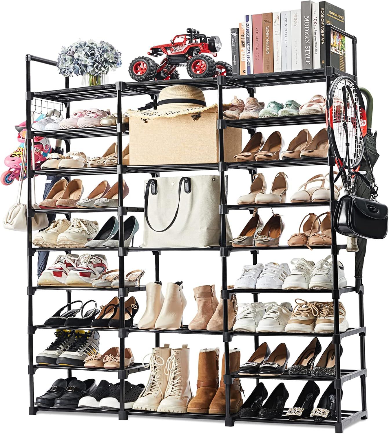 Mavivegue 9-Tier Black Metal Stackable Shoe Rack