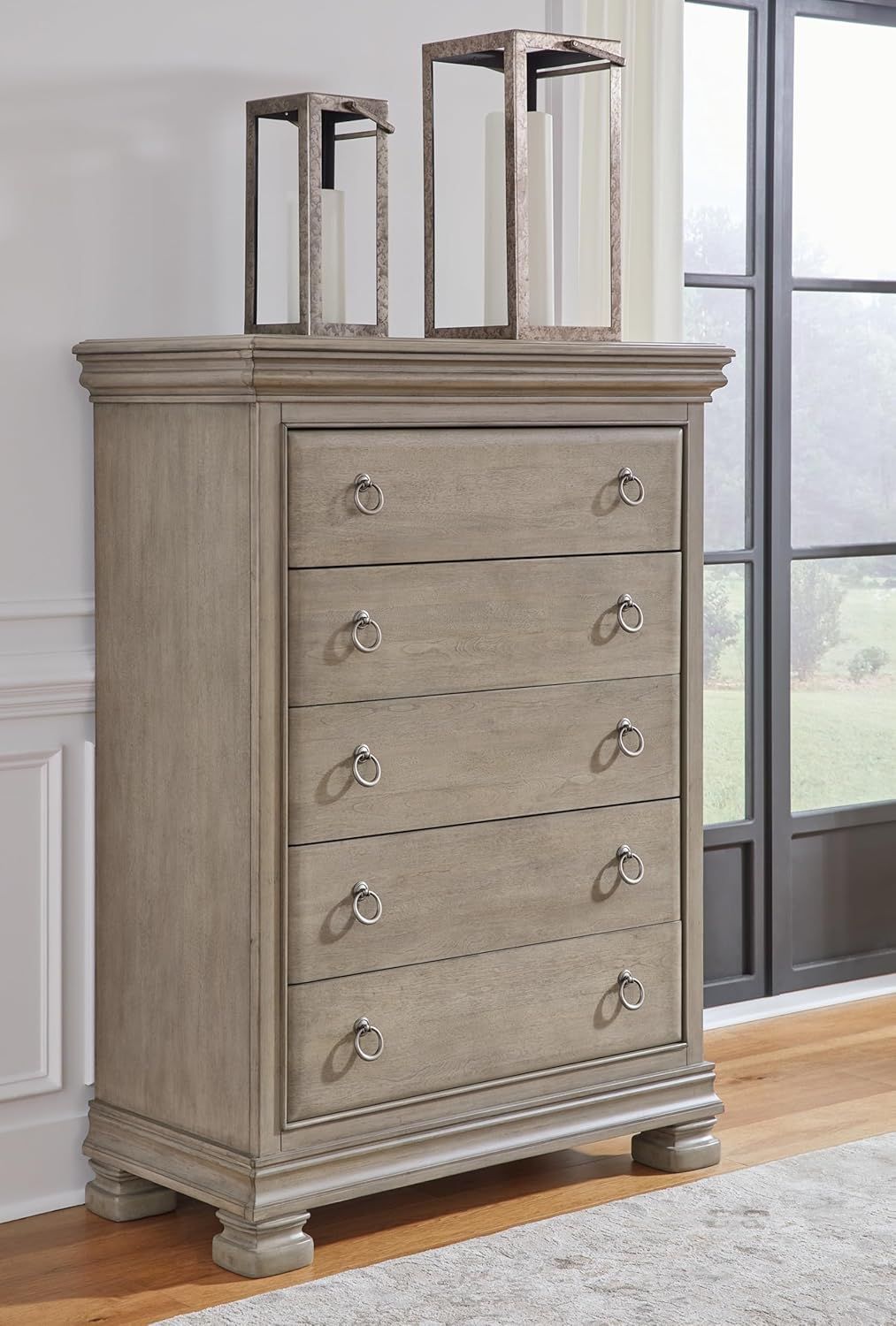 Gray Traditional 5-Drawer Chest with Dovetail Construction