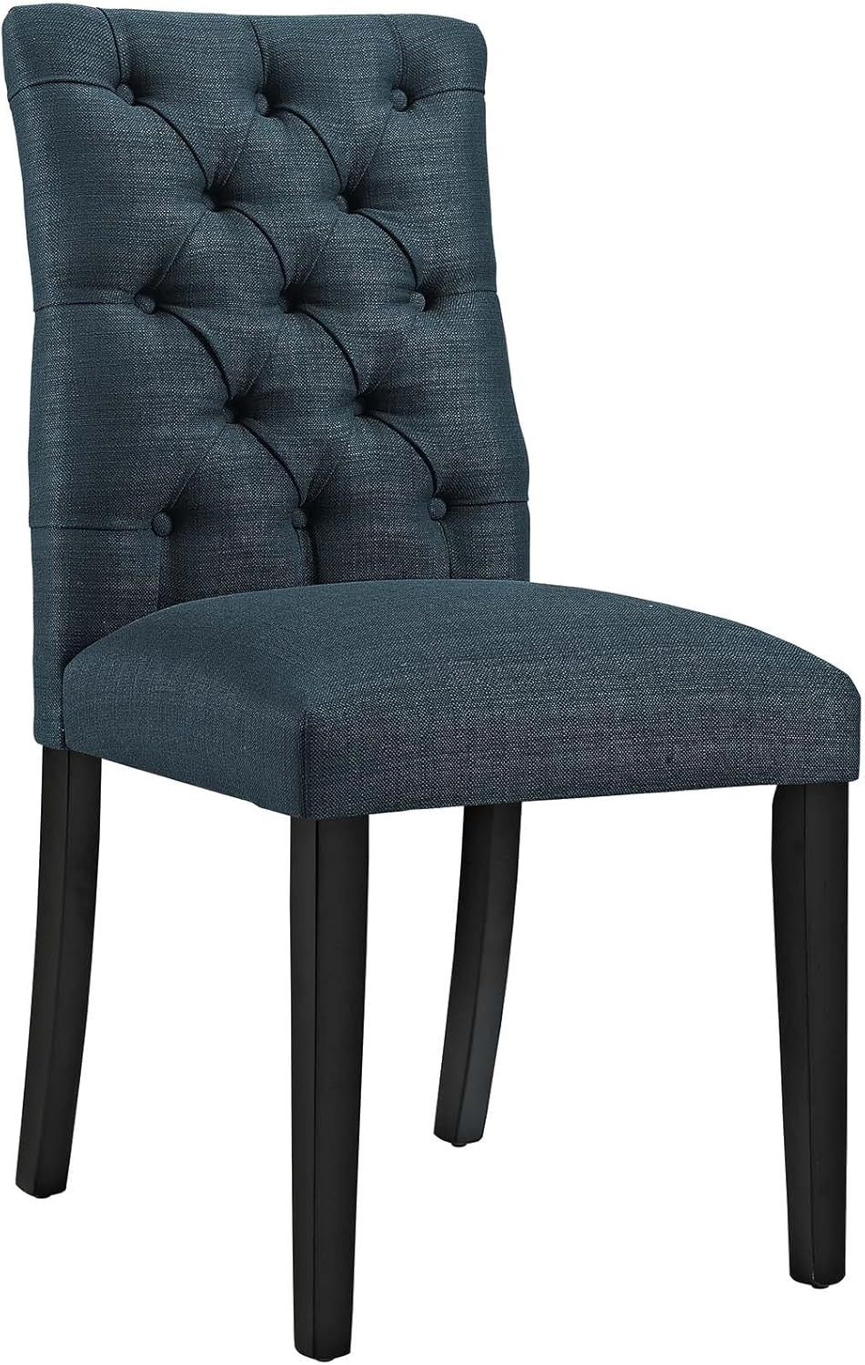 Teal Tufted Upholstered Dining Chairs with Wood Legs, Set of 2