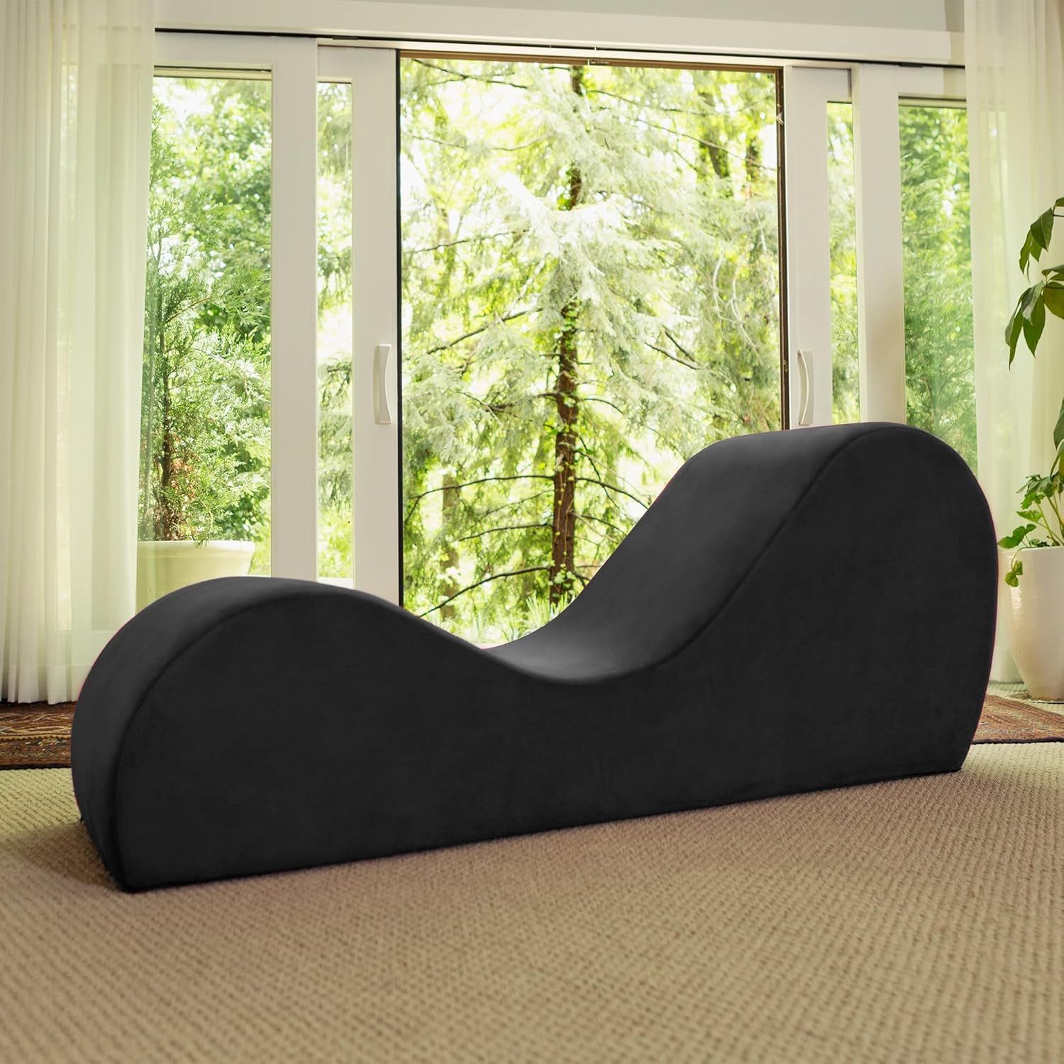 Black Microvelvet Armless Chaise Lounger with Polyurethane Foam