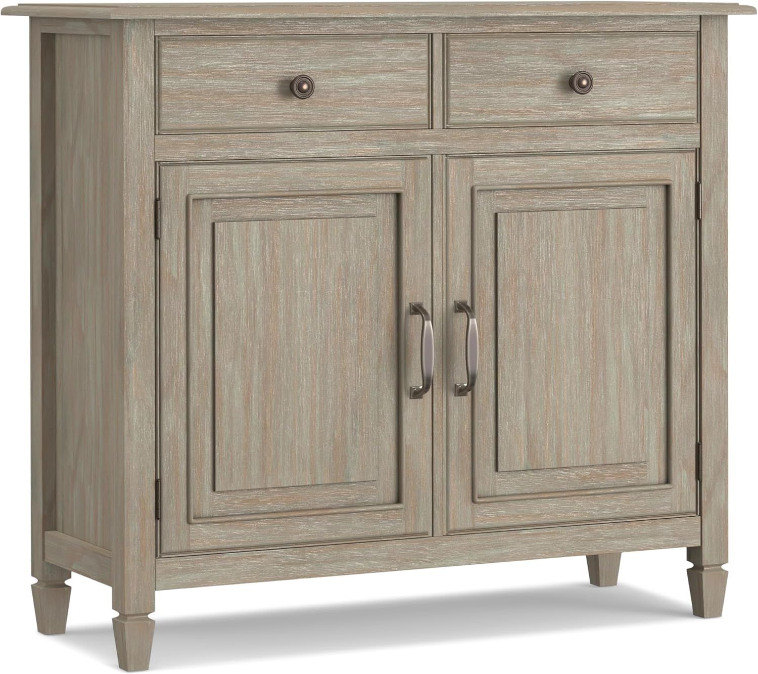 Distressed Grey Solid Wood Freestanding Storage Cabinet with Adjustable Shelving