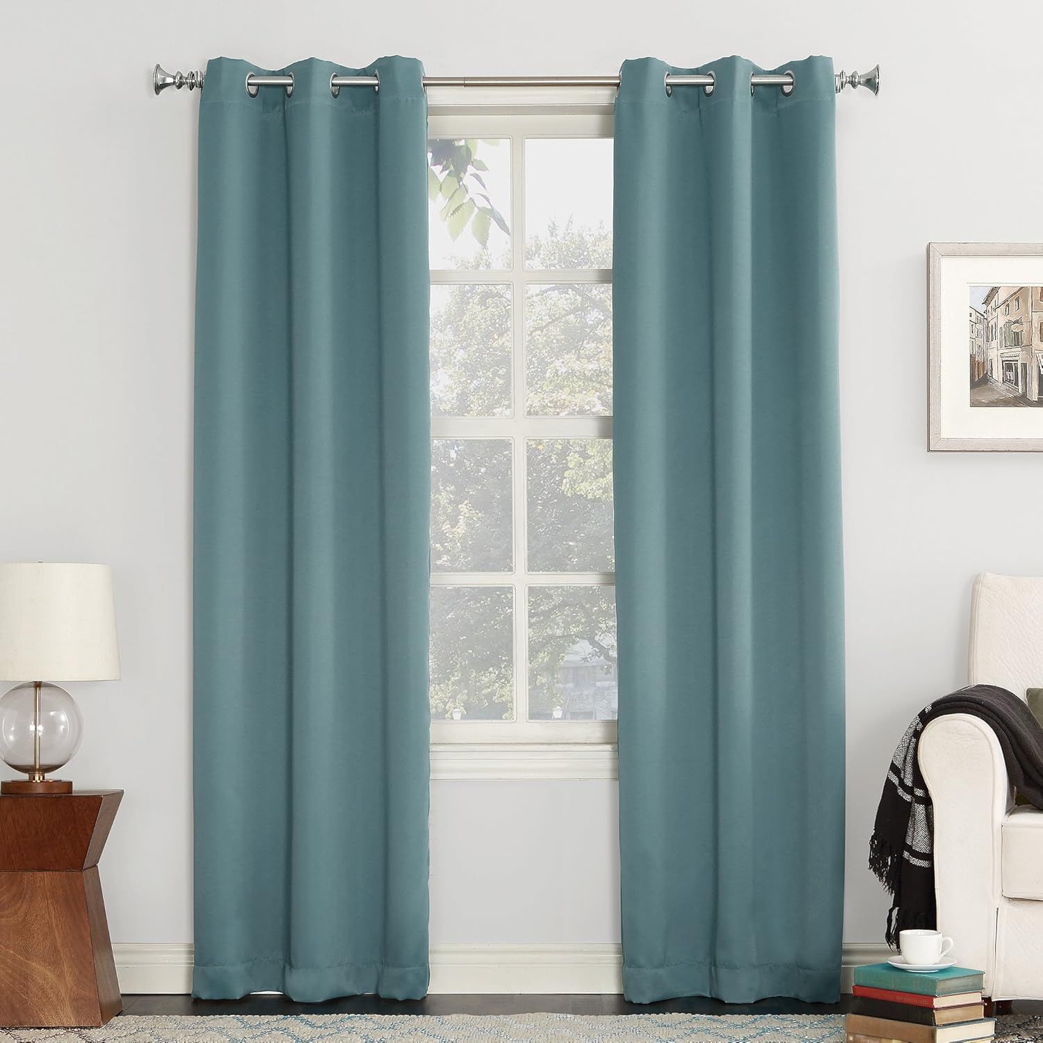 Mineral Blue Blackout Polyester Grommet Curtain Panel - 84" Length