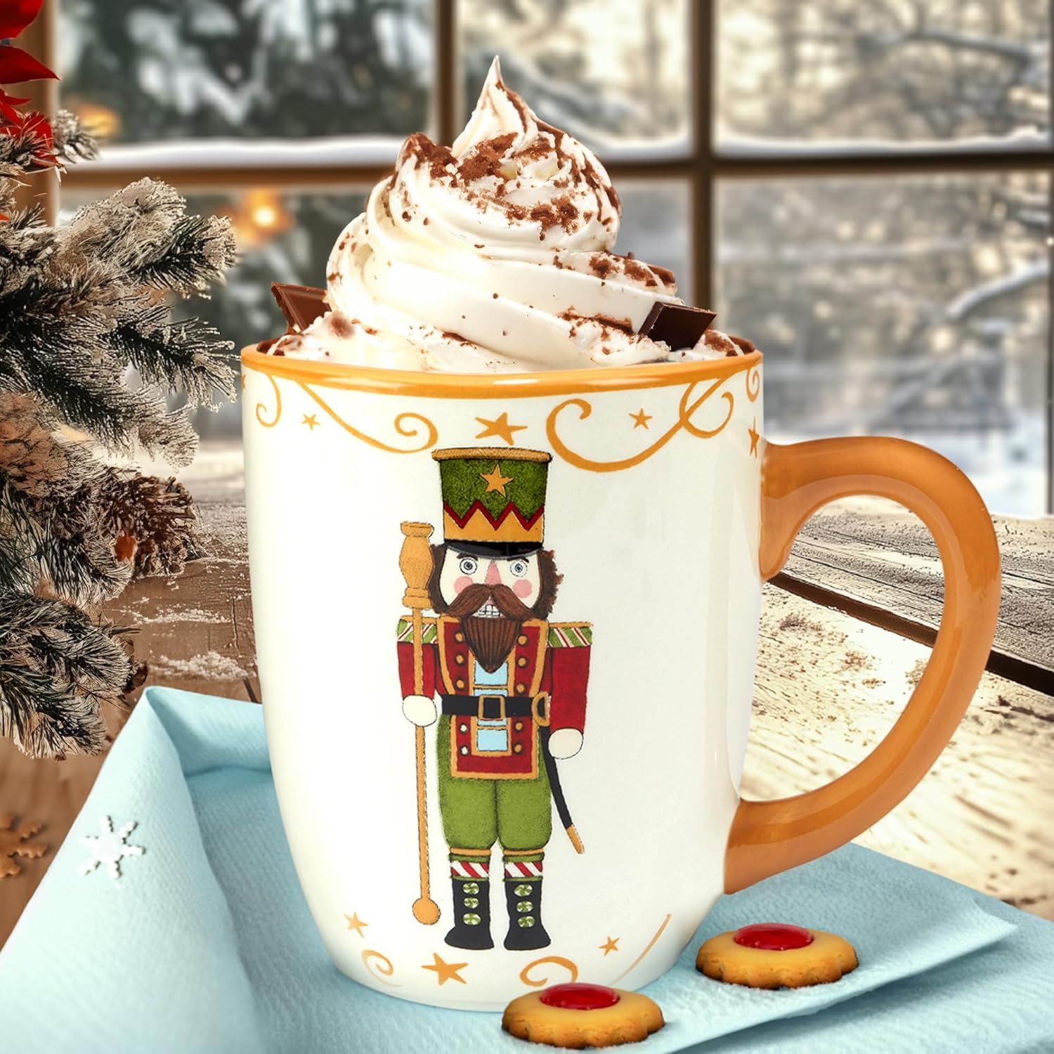 Holiday Magic Nutcracker Ceramic Christmas Mug Set, Multicolor