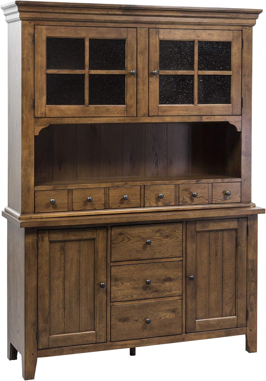 Traditional Dark Brown Lighted China Cabinet with Drawers