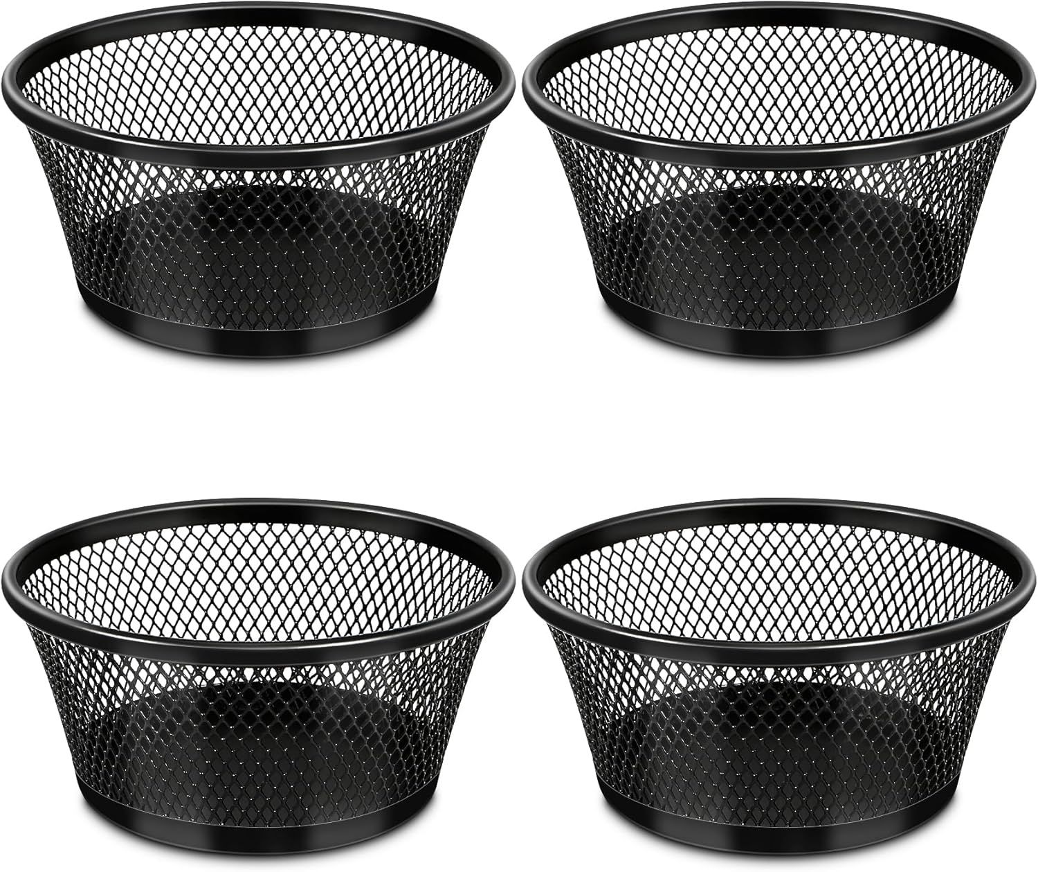 Black Metal Mesh Round Paper Clip Holder Set of 4