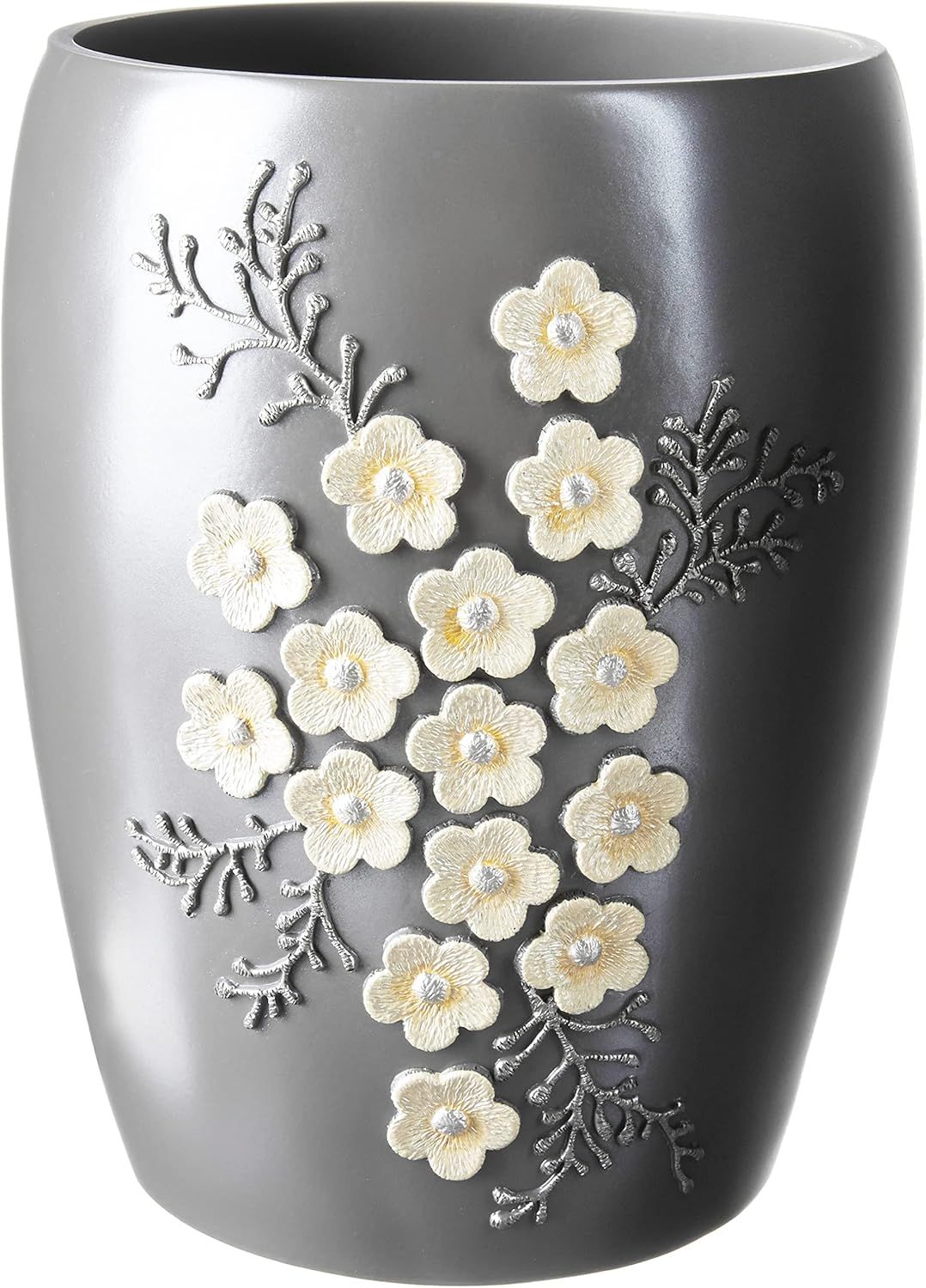 Gray Floral Embellished Plastic Wastebasket for Kids