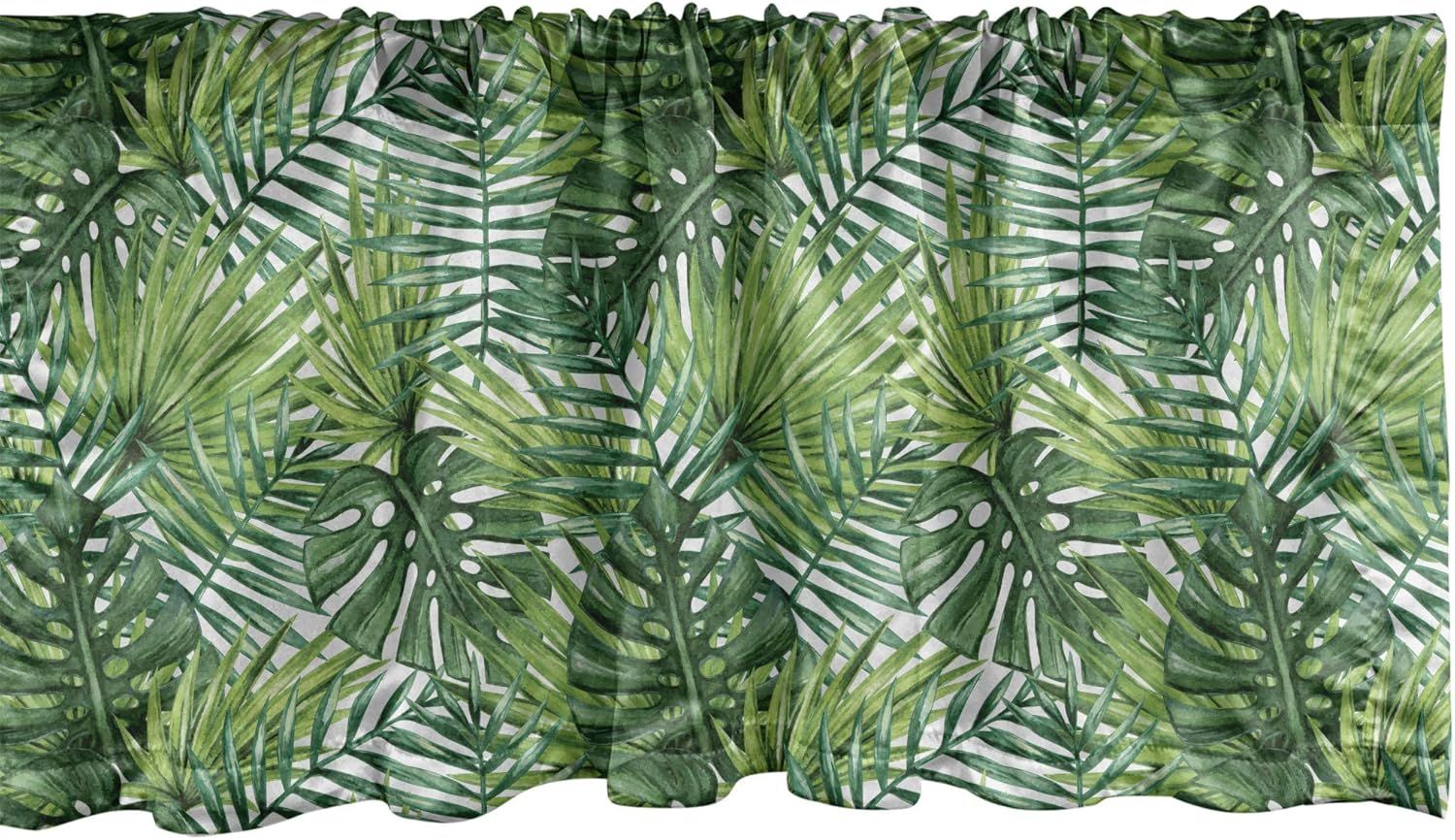 Green Tropical Palm Leaf Satin Window Valance, 54" x 12"