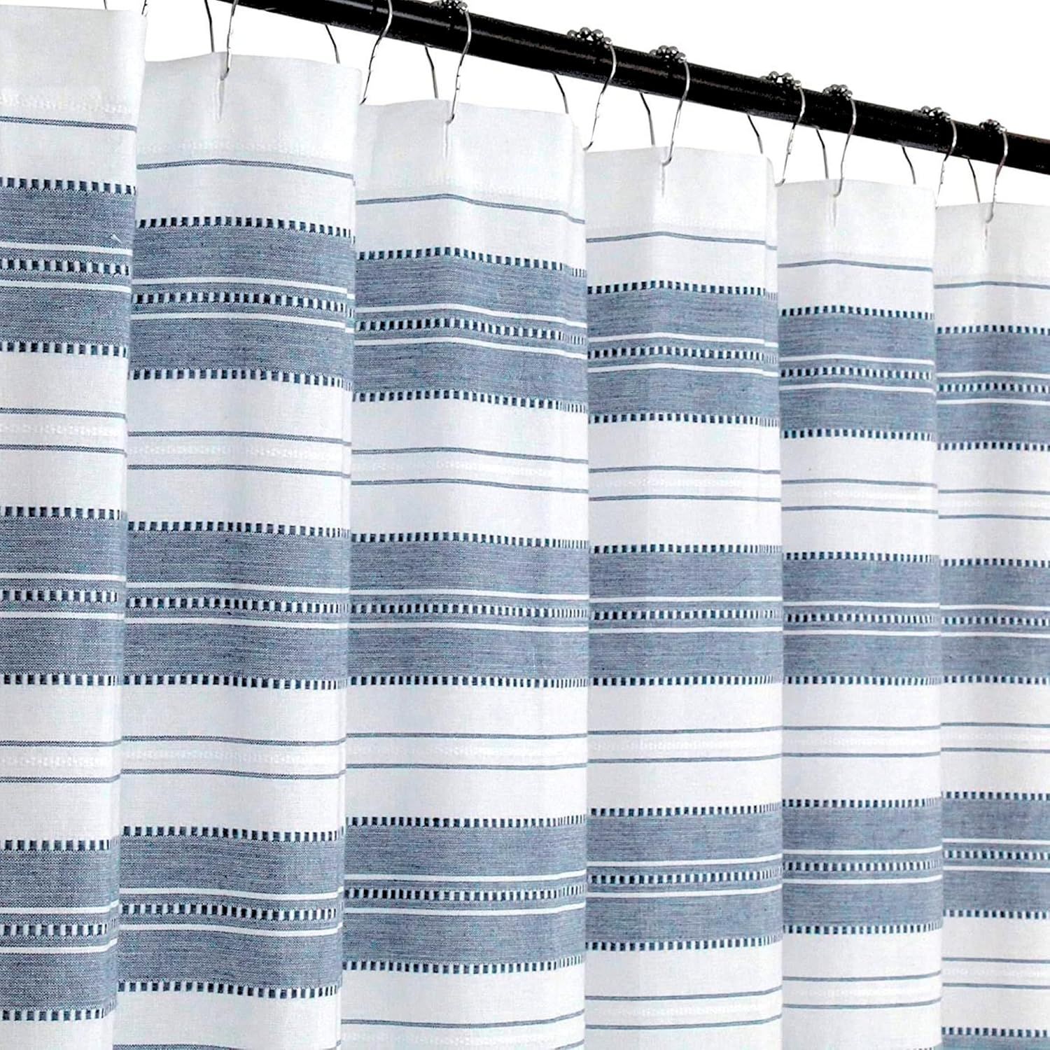 Nautical Striped Blue and White Cotton Shower Curtain 72" x 72"