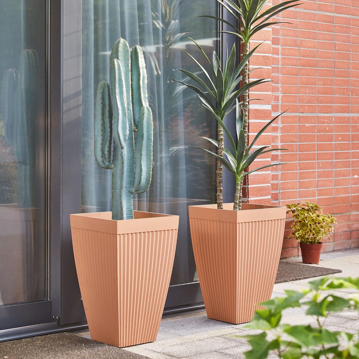 Eco-Friendly Terracotta Fluted Tall Planter Set, 14"