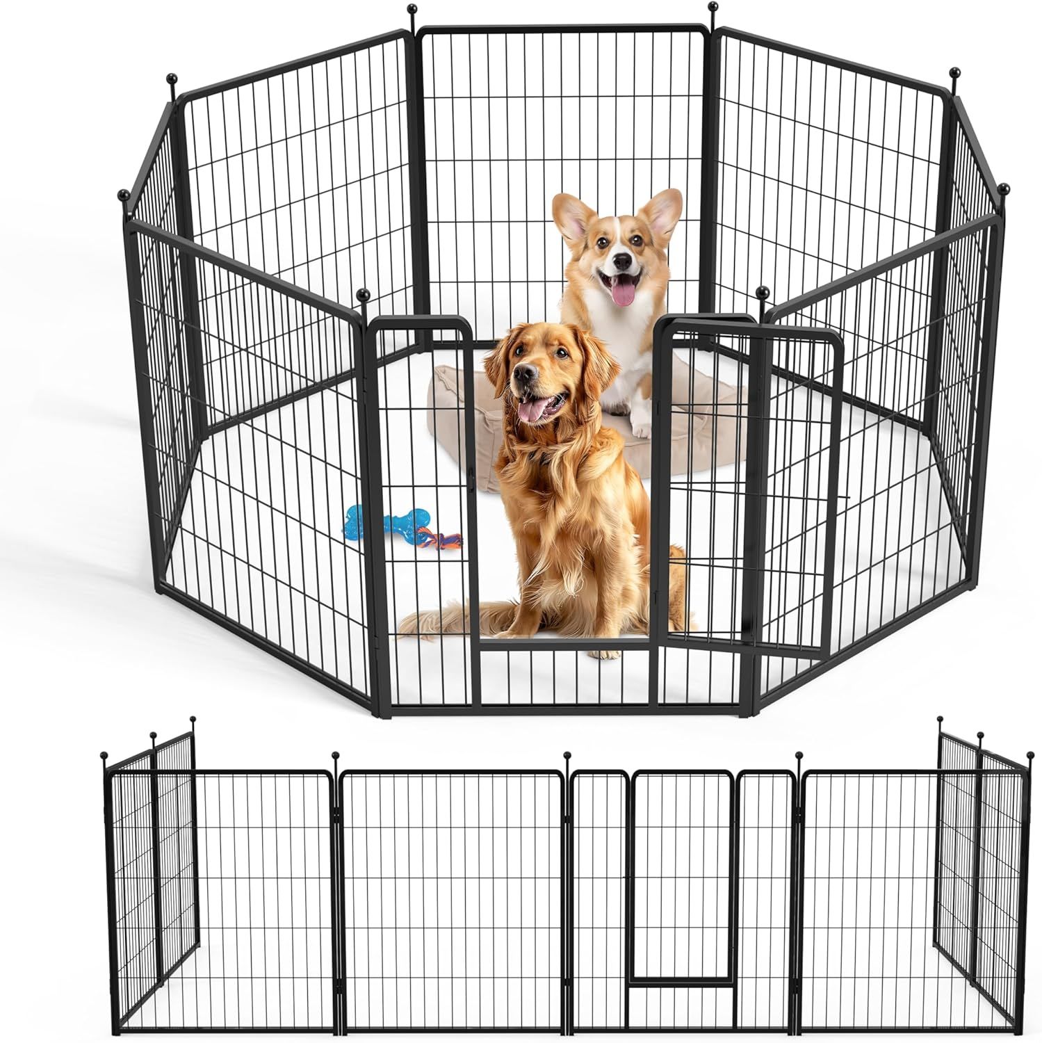 Black Metal 32-Inch 8-Panel Dog Playpen for Small to Medium Dogs