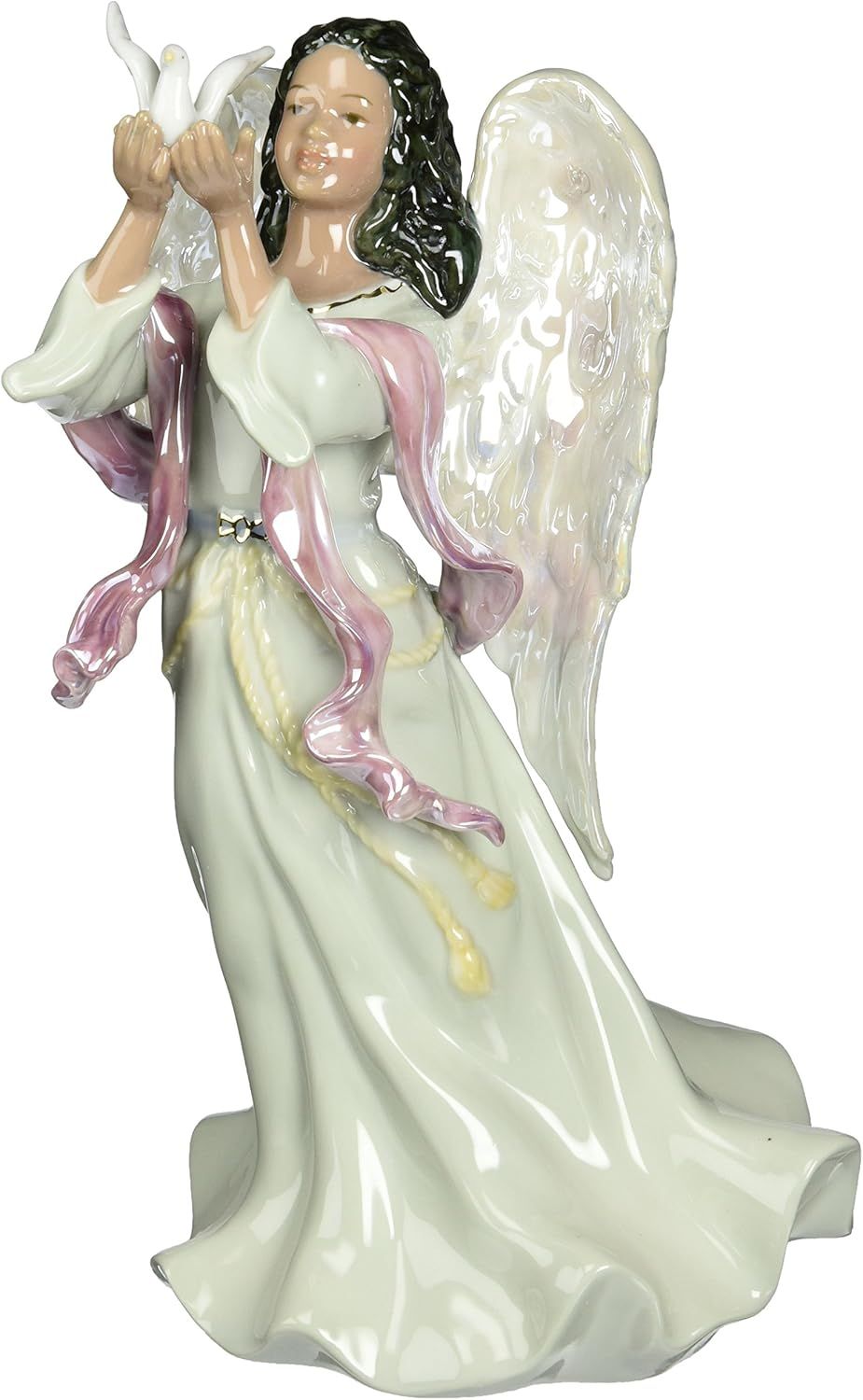 Green Porcelain Angel Figurine with Dove Music Box