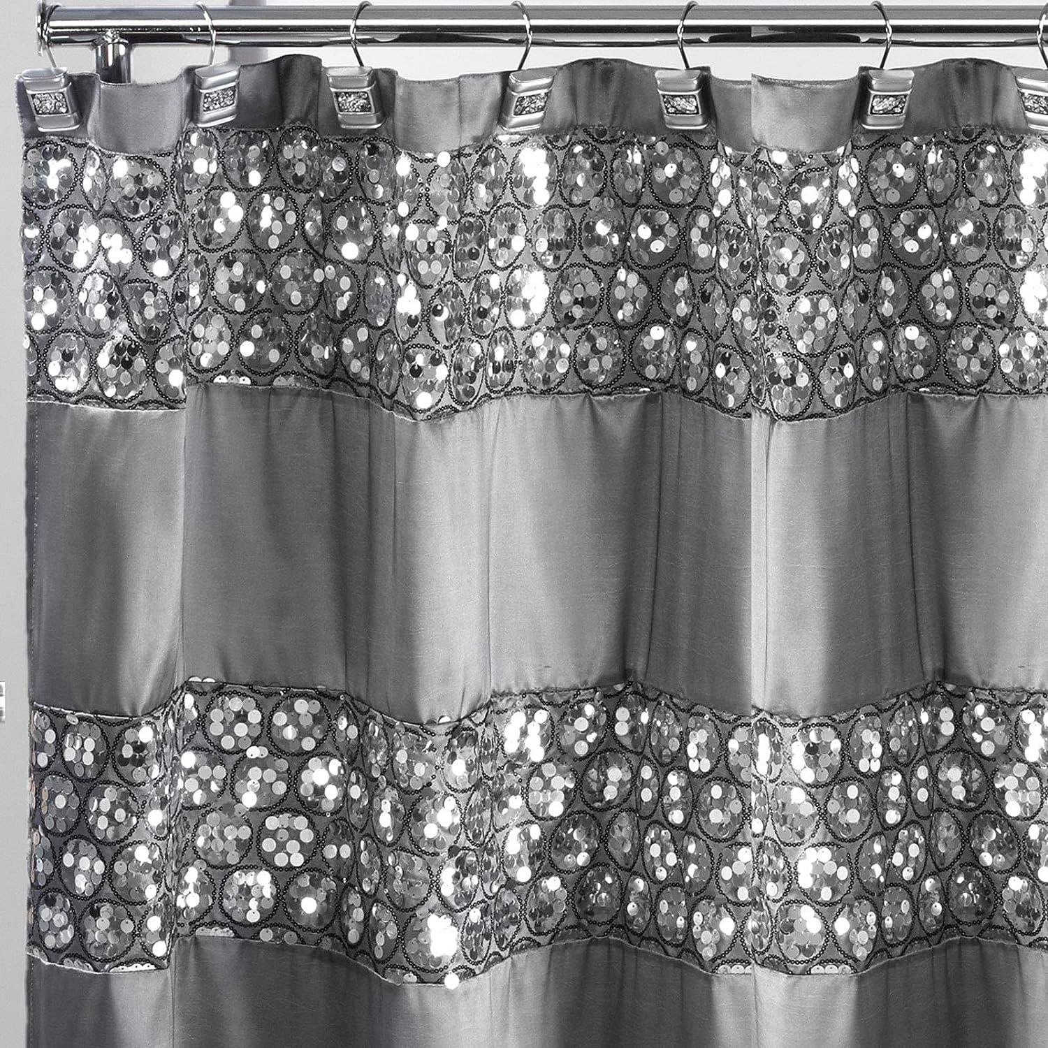 Glamorous Silver Sequin Polyester Shower Curtain