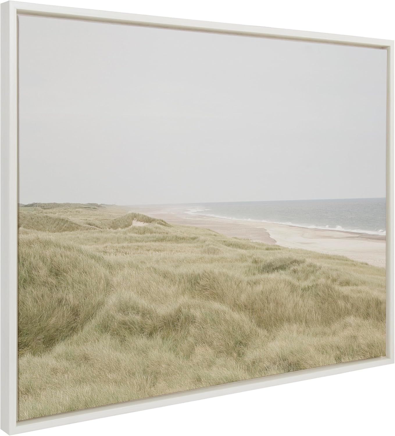 Large White Framed Coastal Landscape Canvas Print