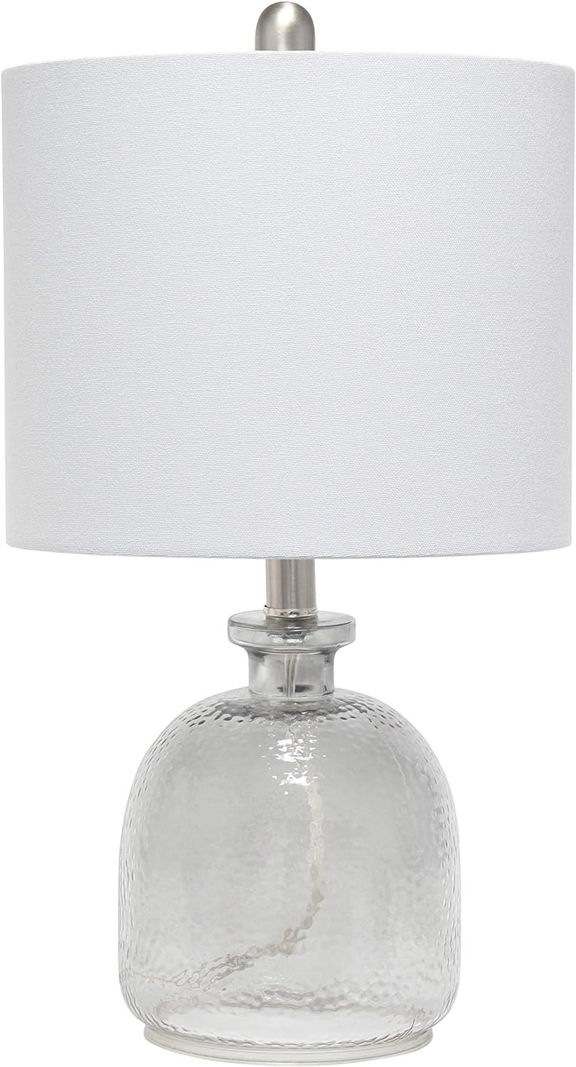 Smokey Gray Textured Glass Bedside Table Lamp with Drum Shade