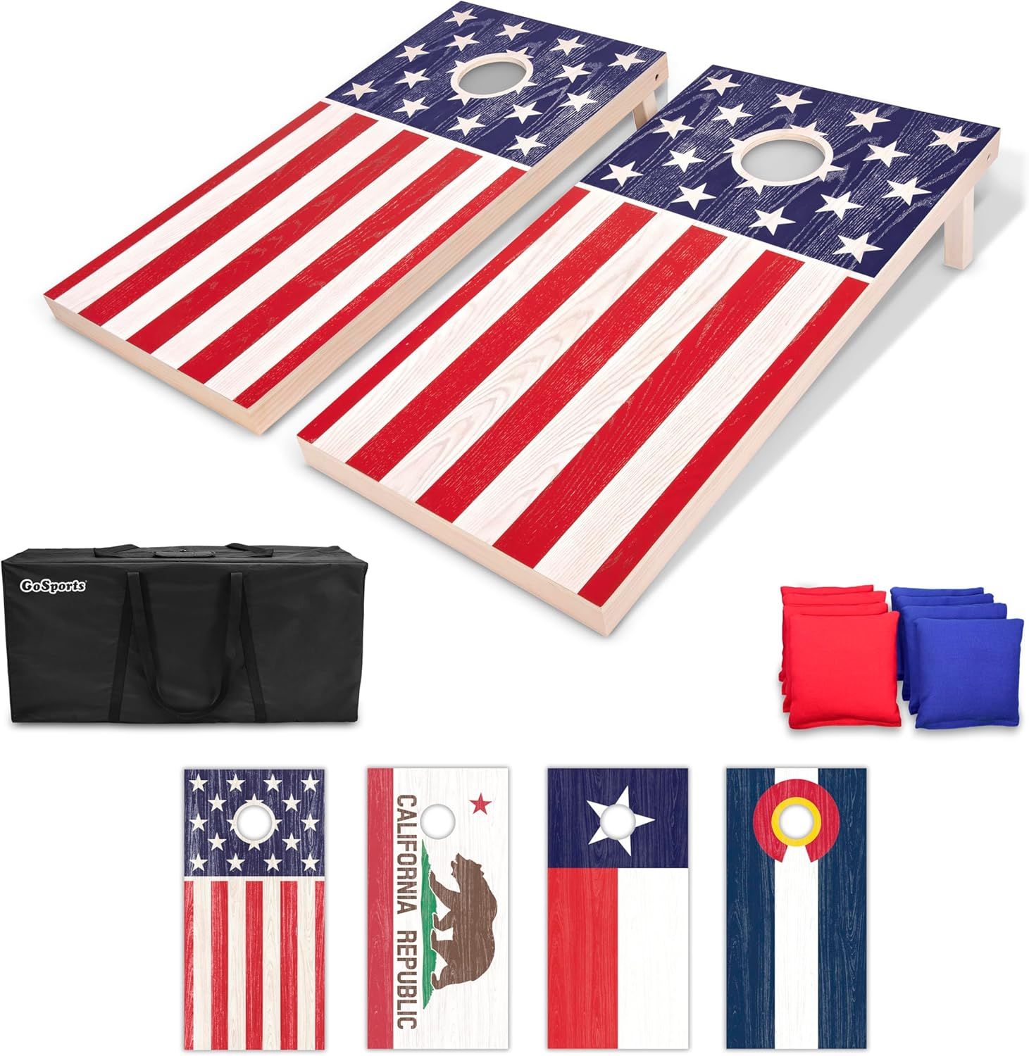 American Flag Solid Wood Cornhole Set with Bean Bags