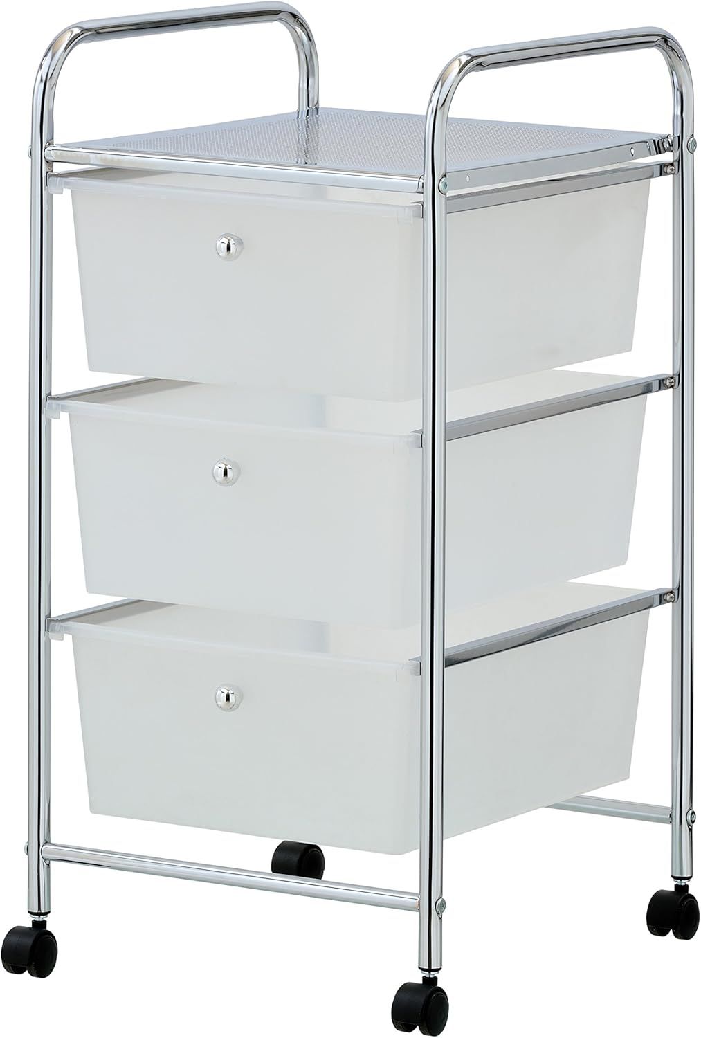 White and Chrome 3-Tier Rolling Storage Cart