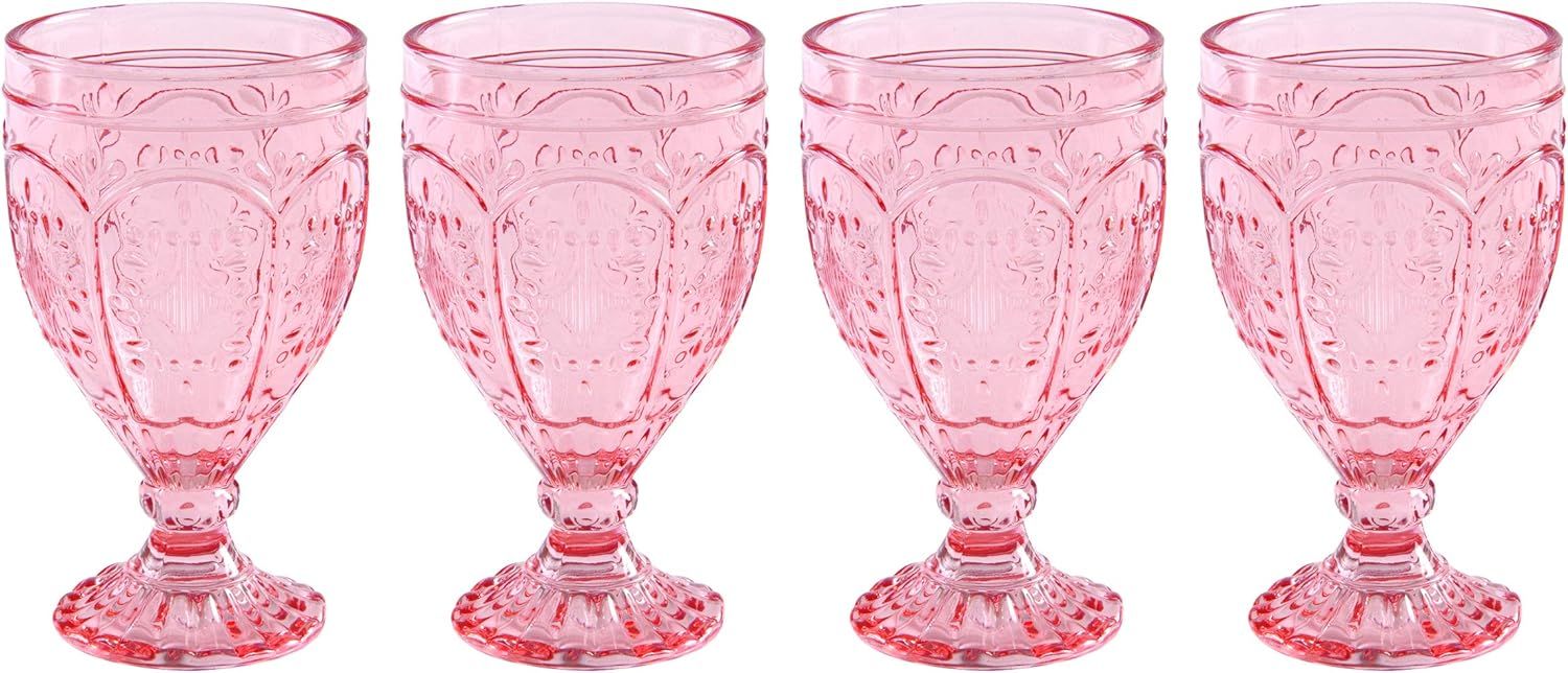 Blush Embossed Glass Goblet Set of Four