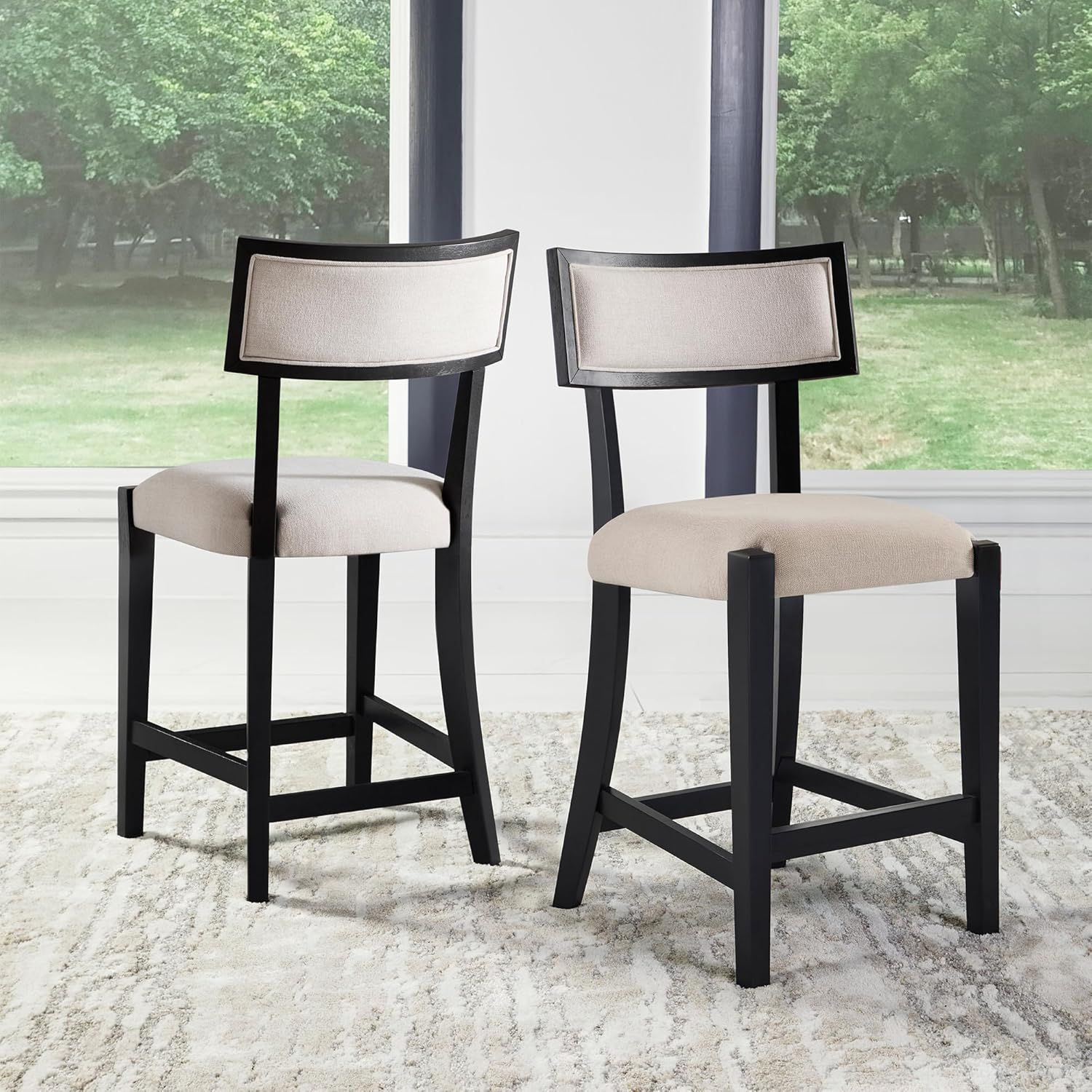 Avery Cream Upholstered Wood-Back Counter Stool Set