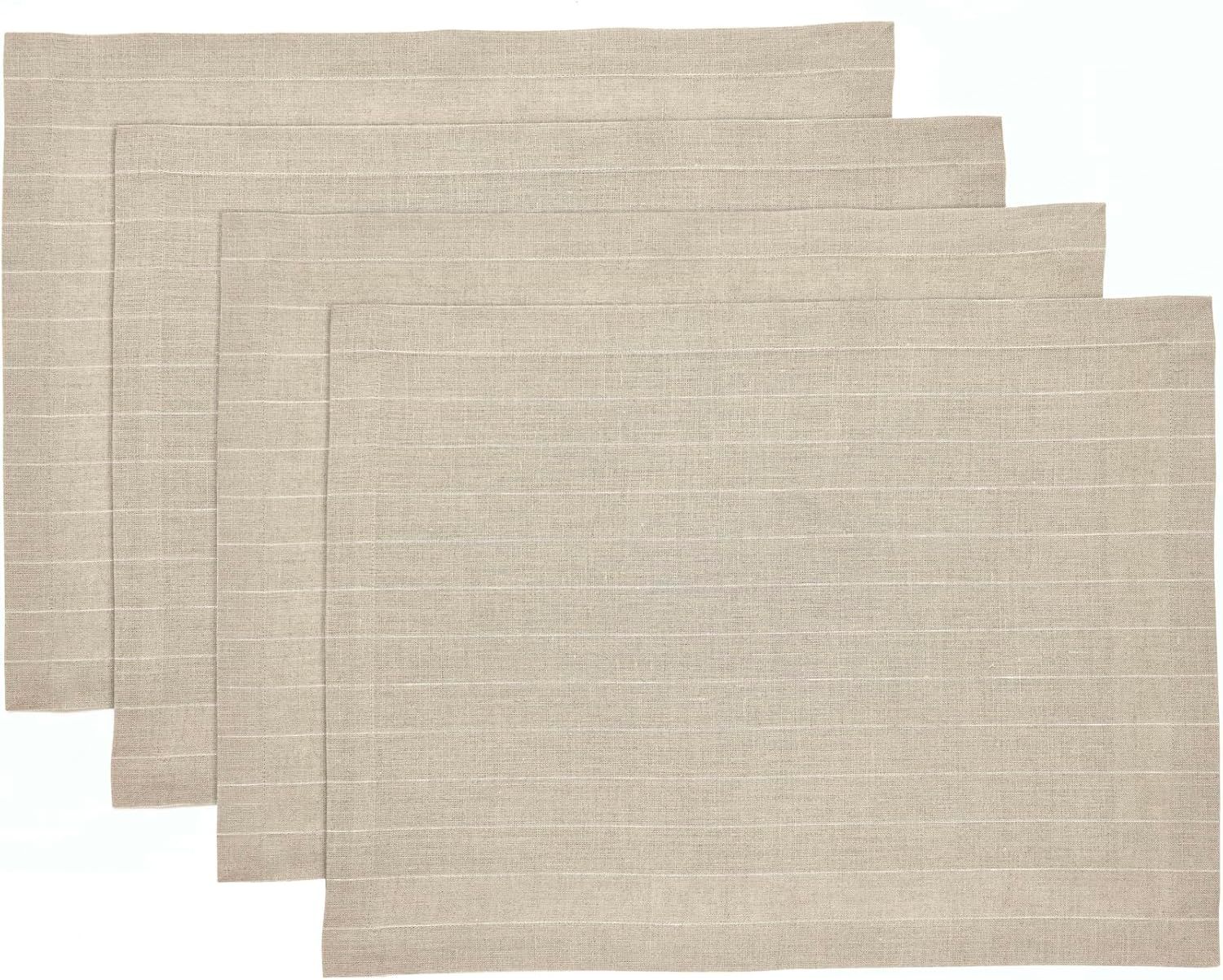 Natural and White Pinstripe Linen Placemats Set of 4