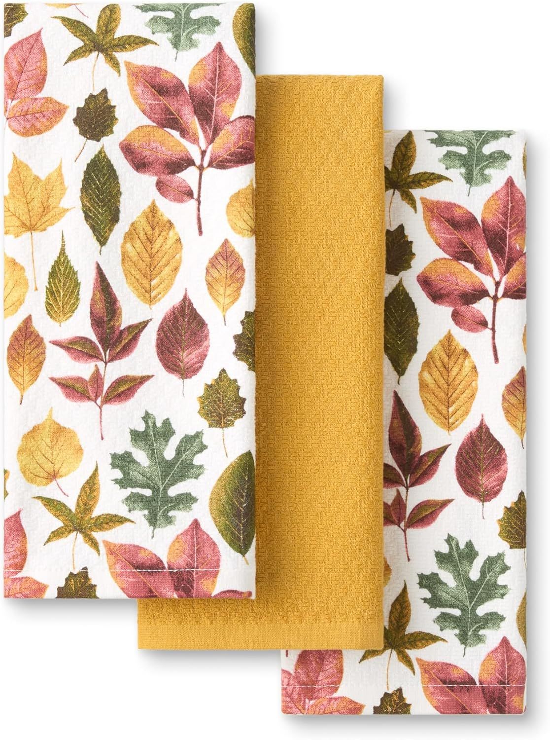 Autumn Harvest Falling Leaves Cotton Kitchen Towel Set