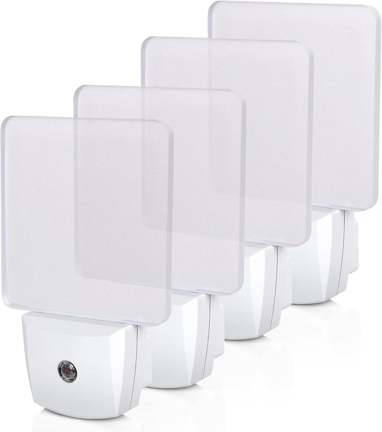 Modern White Acrylic LED Night Light with Sensor, 4 Pack