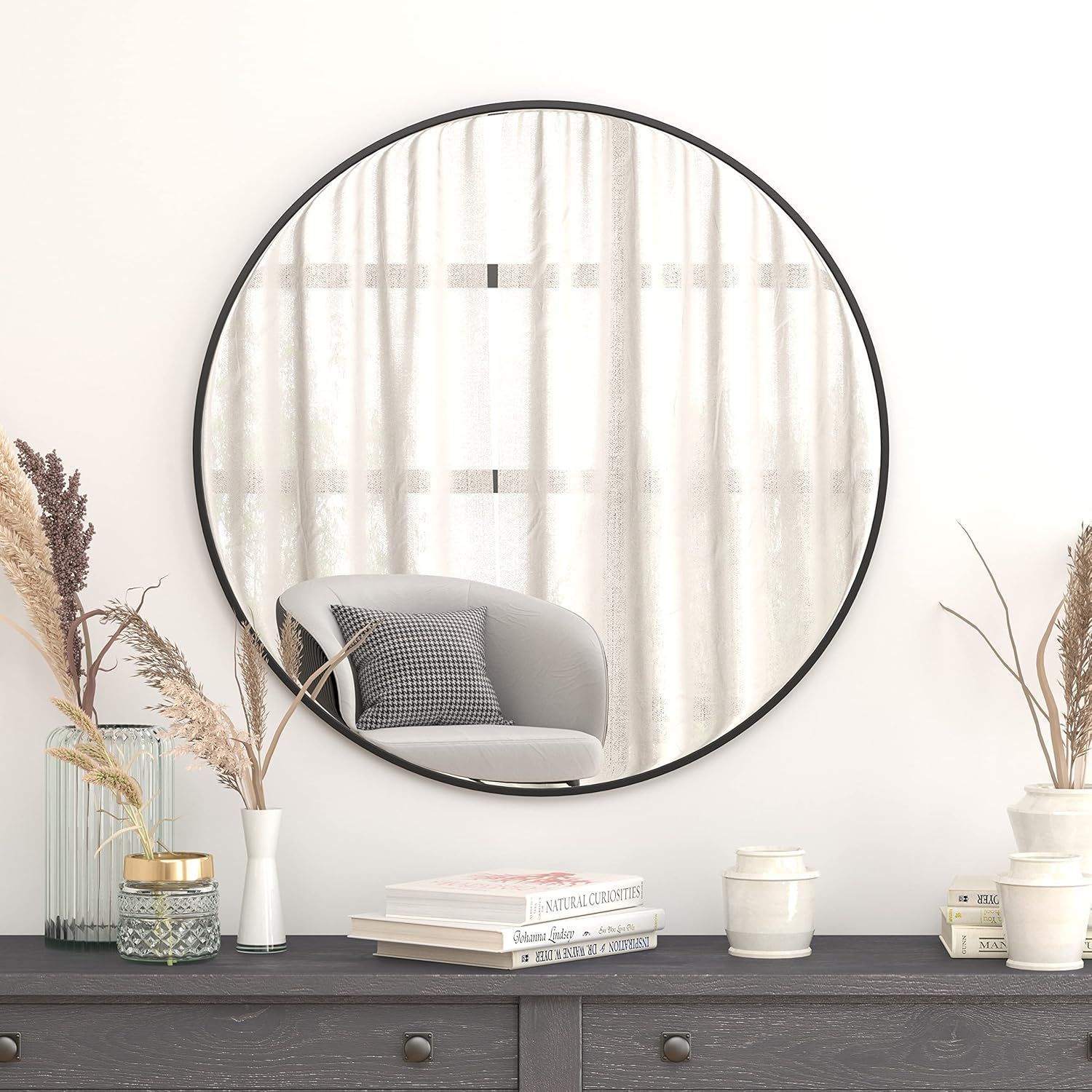 Elegant 36" Gold & Wood Round Wall Mirror for Modern Homes