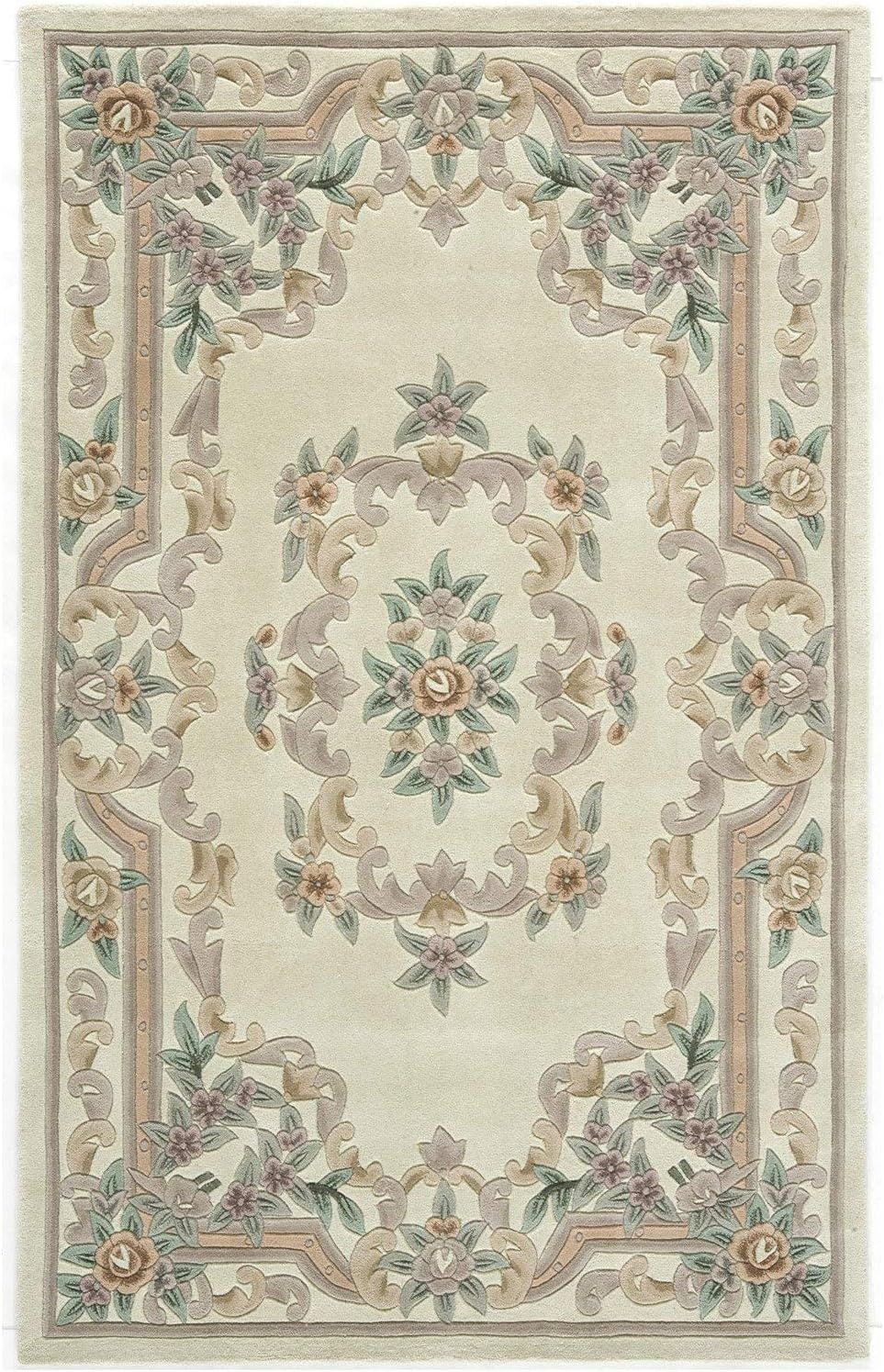 Annabelle Ivory and Forest Green Wool European-Style Area Rug