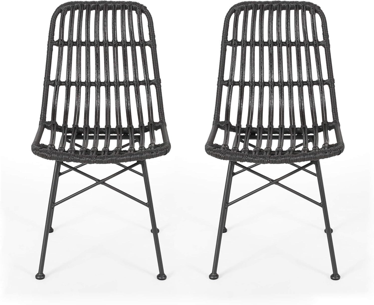 Gray Metal and Cane Side Chair Set of 2