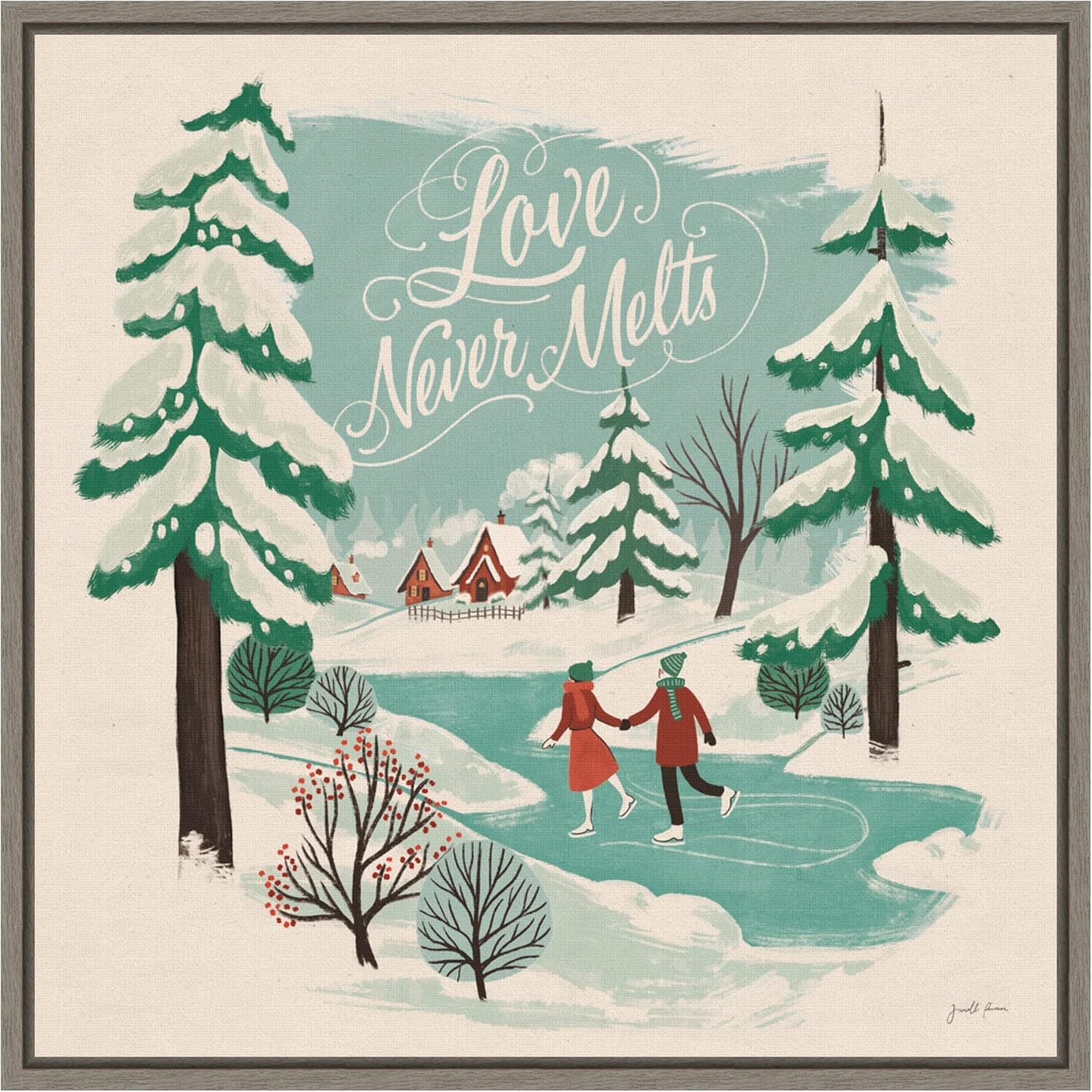 Love Never Melts Christmas Canvas Framed Wall Art