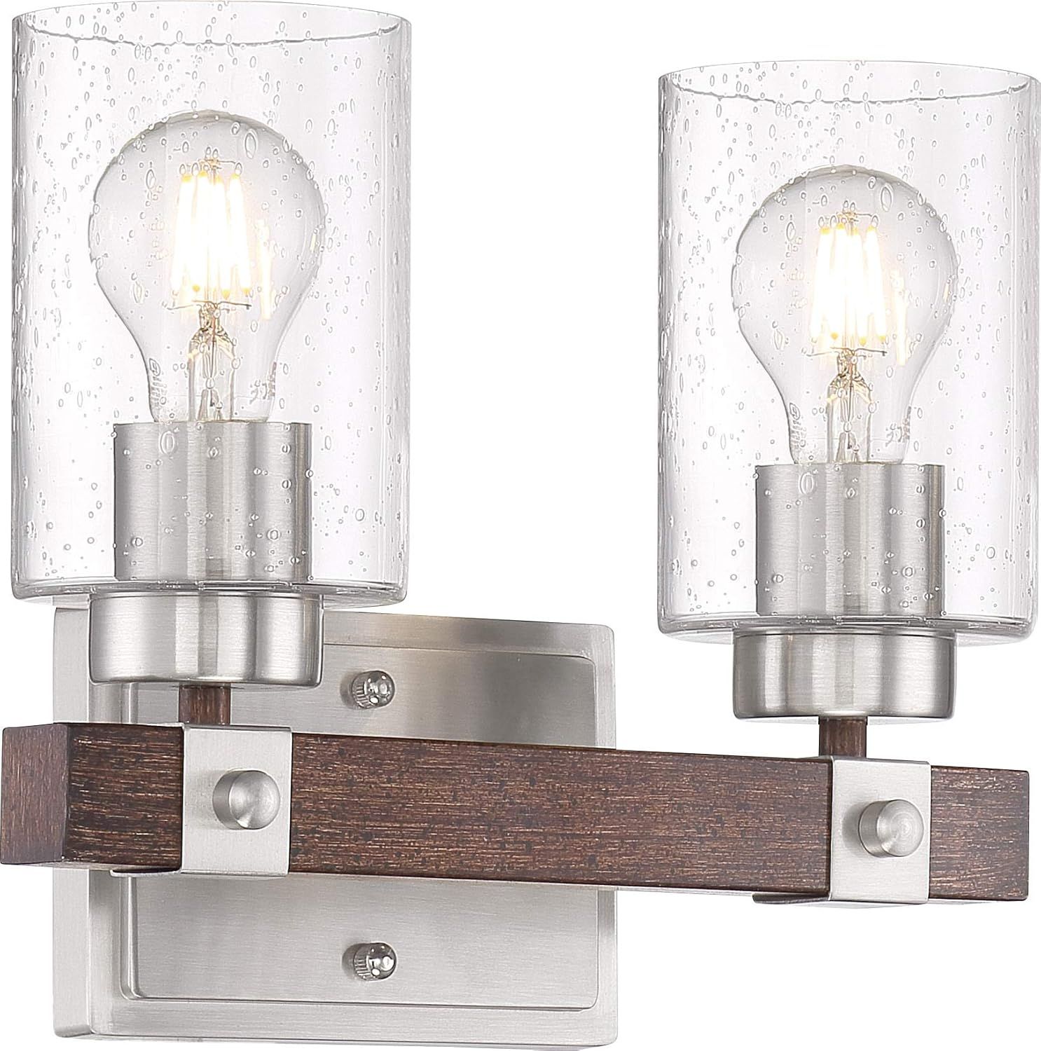 Arabel 2-Light Brushed Nickel and Nutmeg Wood Vanity Fixture