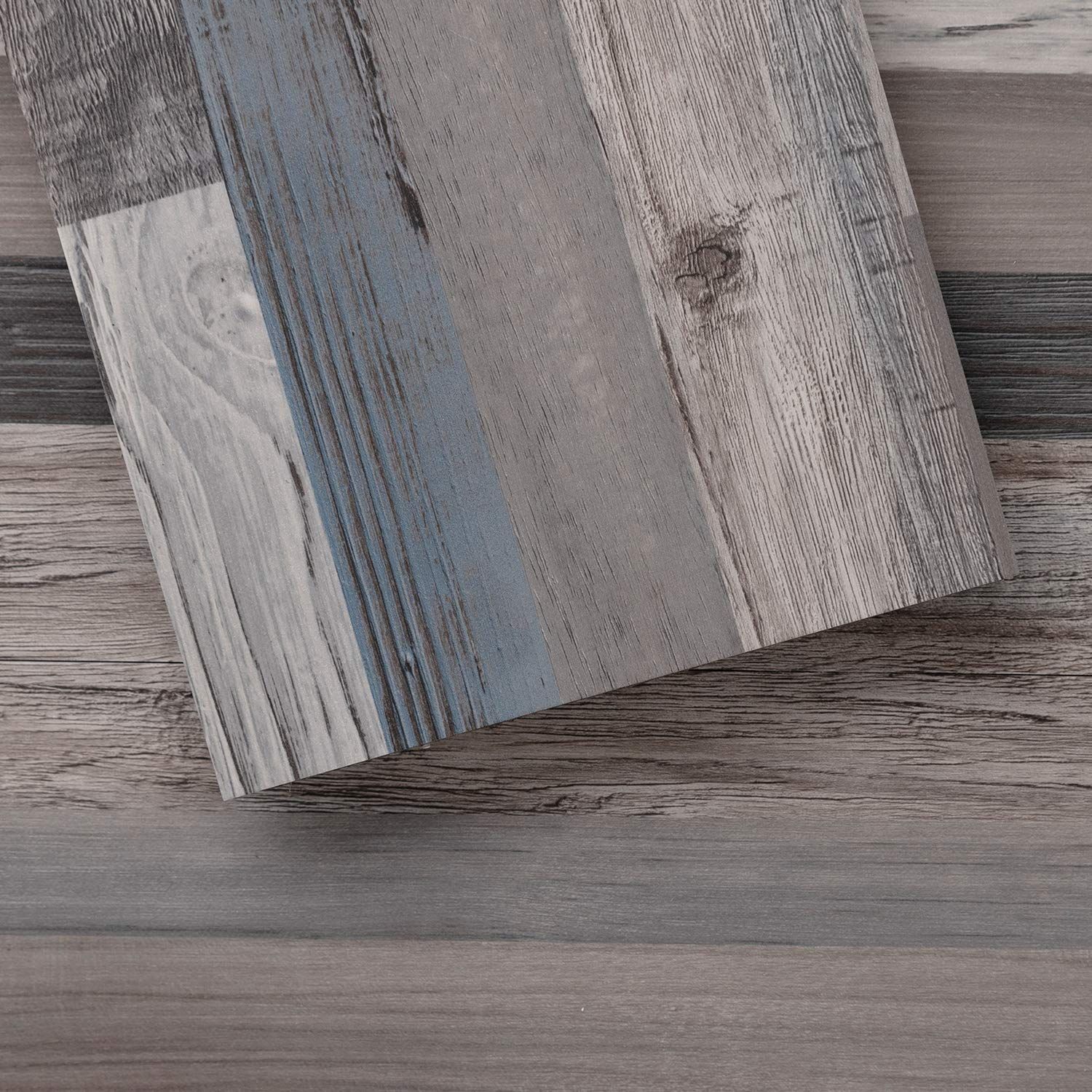 Gray and Blue Wood-Look Vinyl Peel and Stick Flooring Tiles