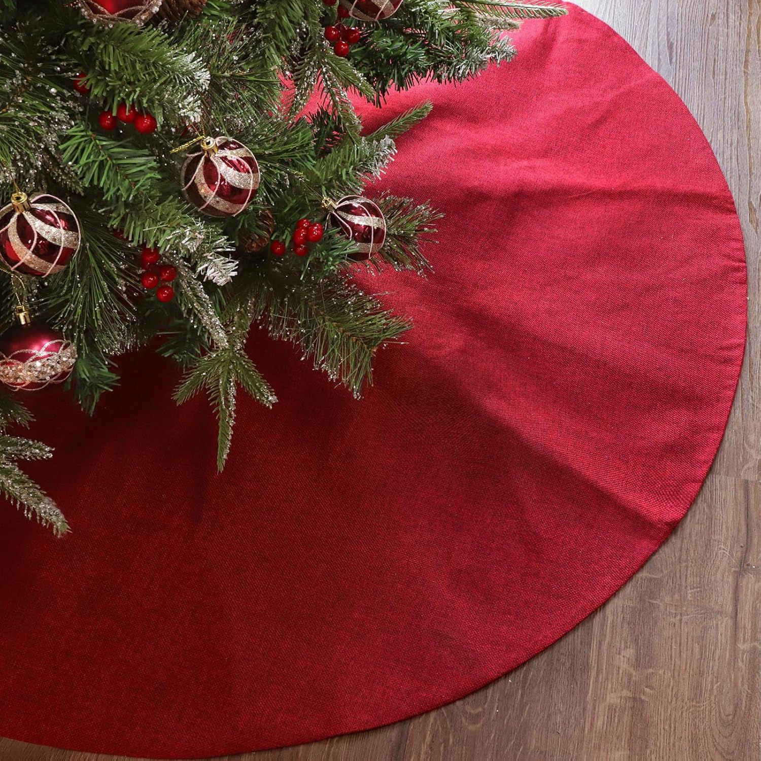 48-Inch Burgundy Burlap Double-Layer Christmas Tree Skirt