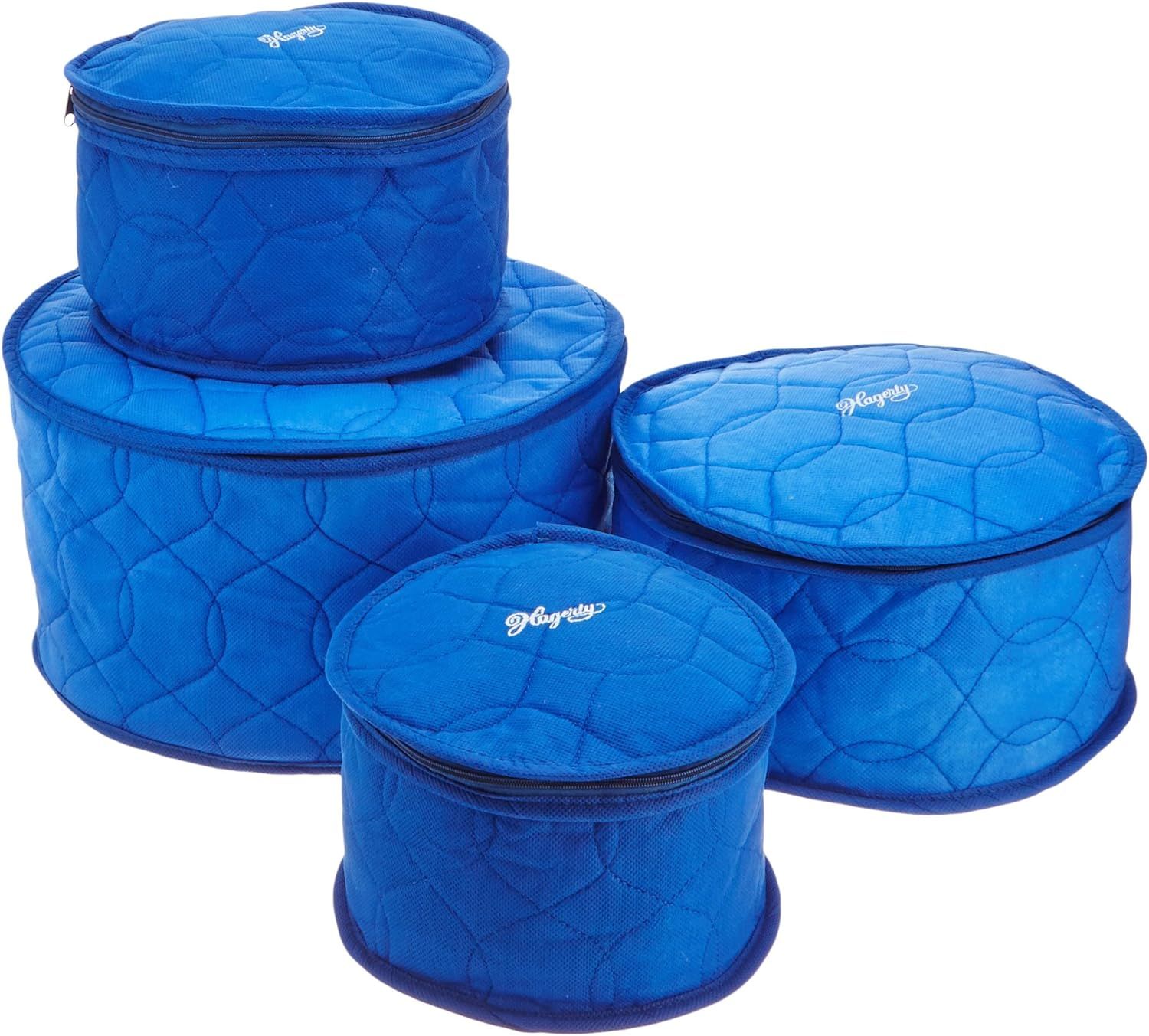 Blue Quilted Cotton Plate Saver Storage Set, 4-Piece