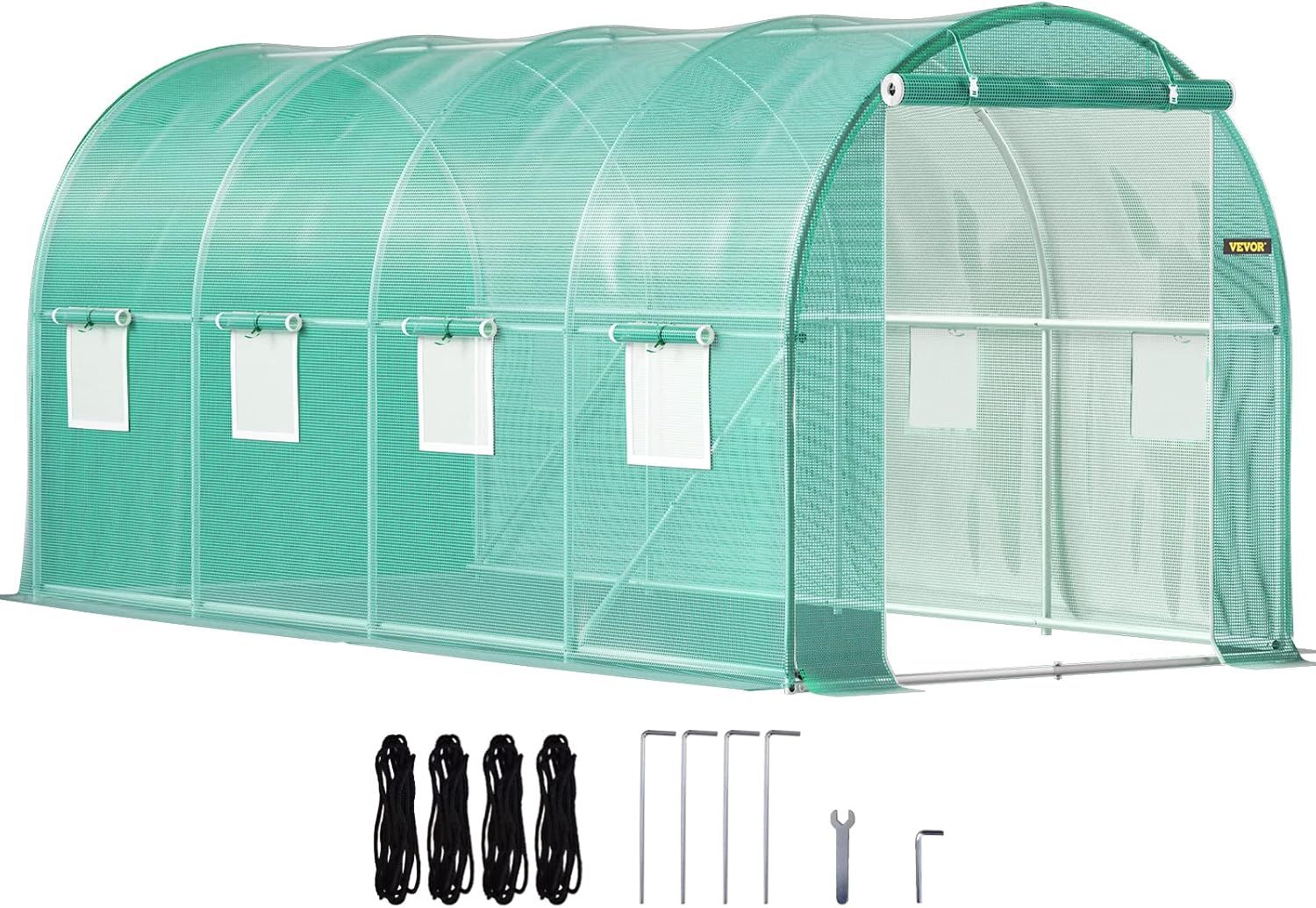 Green Walk-In Tunnel Greenhouse with Zippered Door and Windows