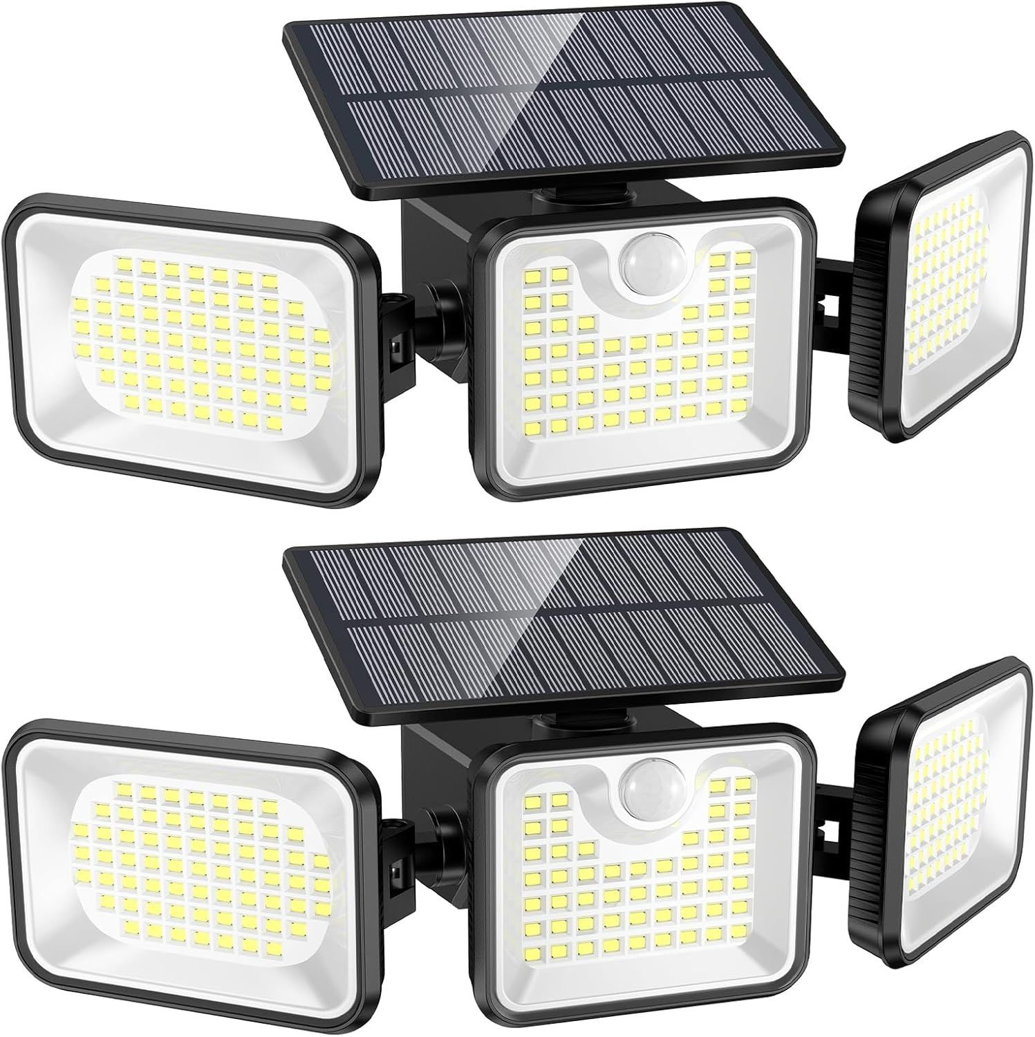 Black Solar-Powered Motion Sensor Outdoor Flood Lights with Adjustable Heads