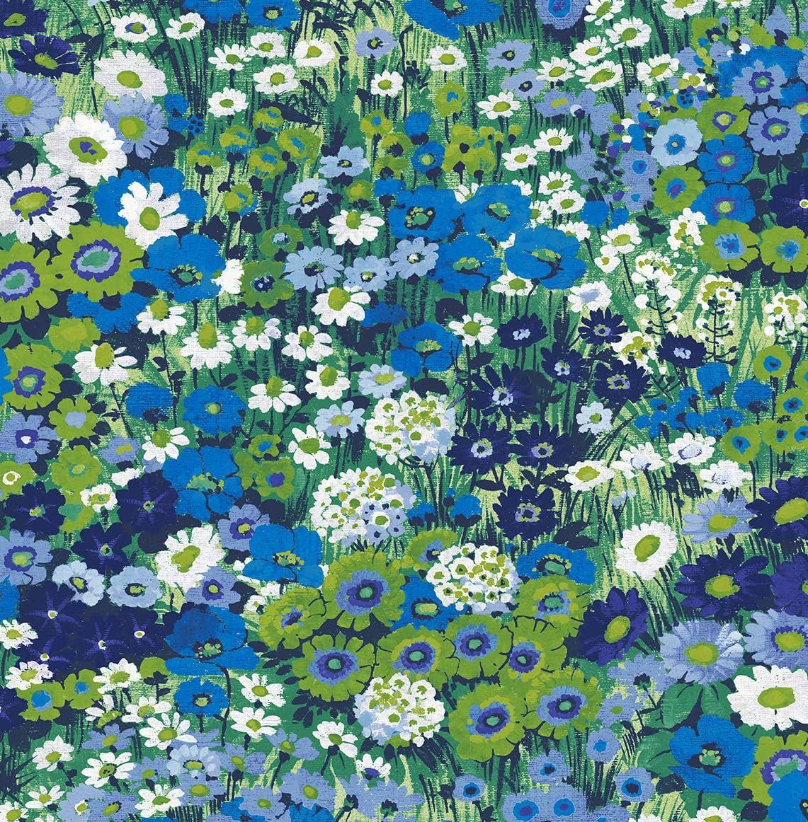 Bright Blue and Sap Green Floral Peel and Stick Wallpaper