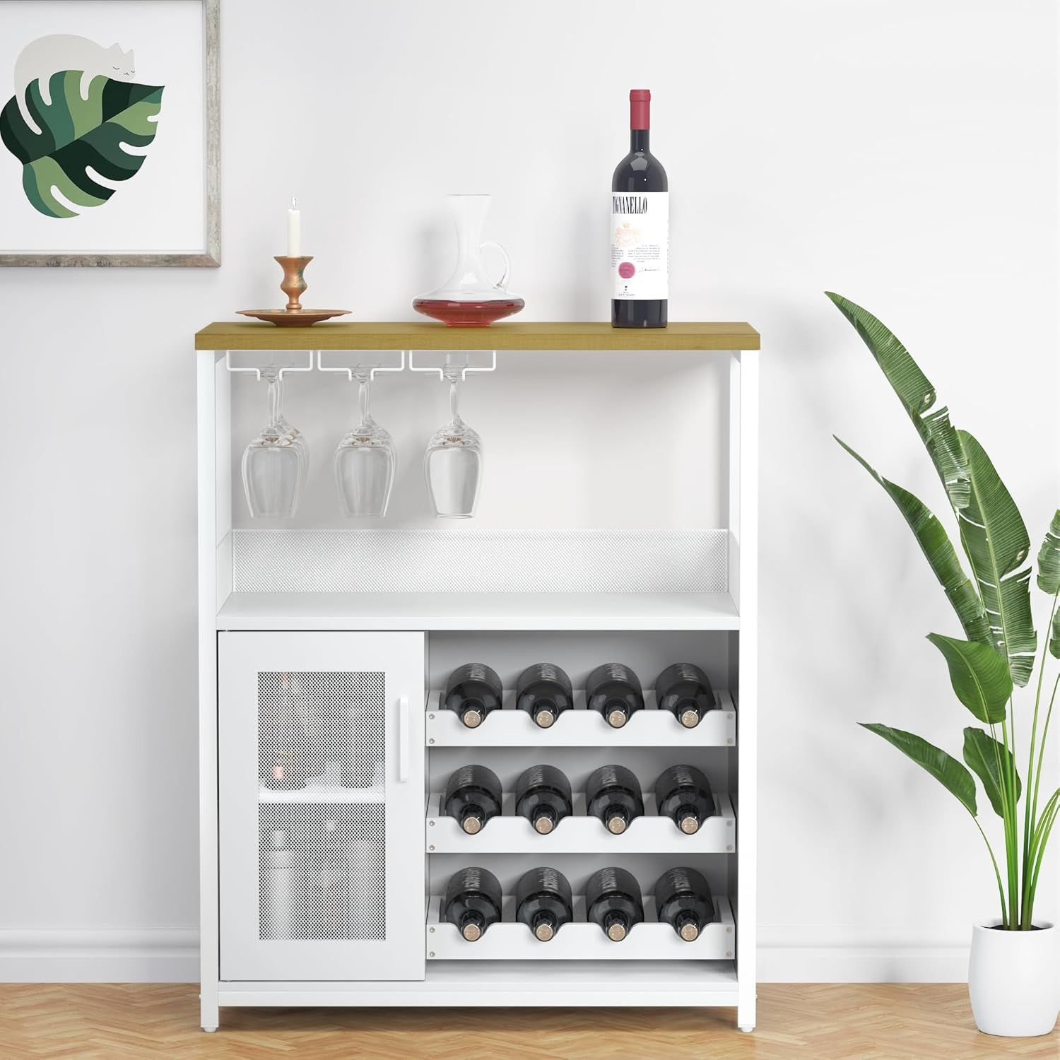 White MDF and Iron Wine Bar Cabinet with Storage