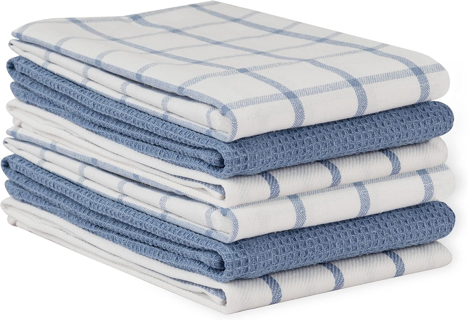 Indigo and White Cotton Kitchen Towel Set, 18”x 28”, Pack of 6