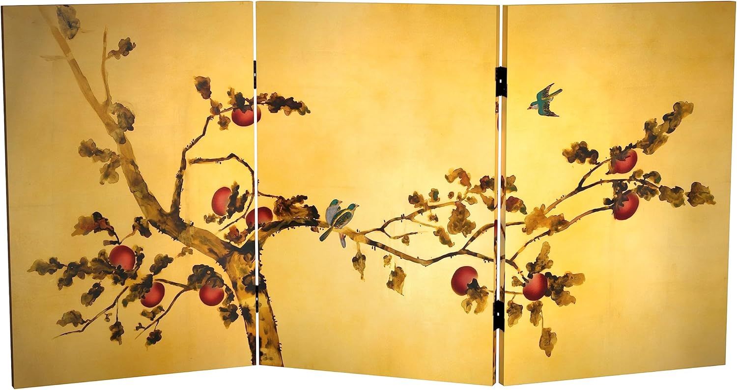 2 ft. Short Double Sided Plum Tree Canvas Folding Screen