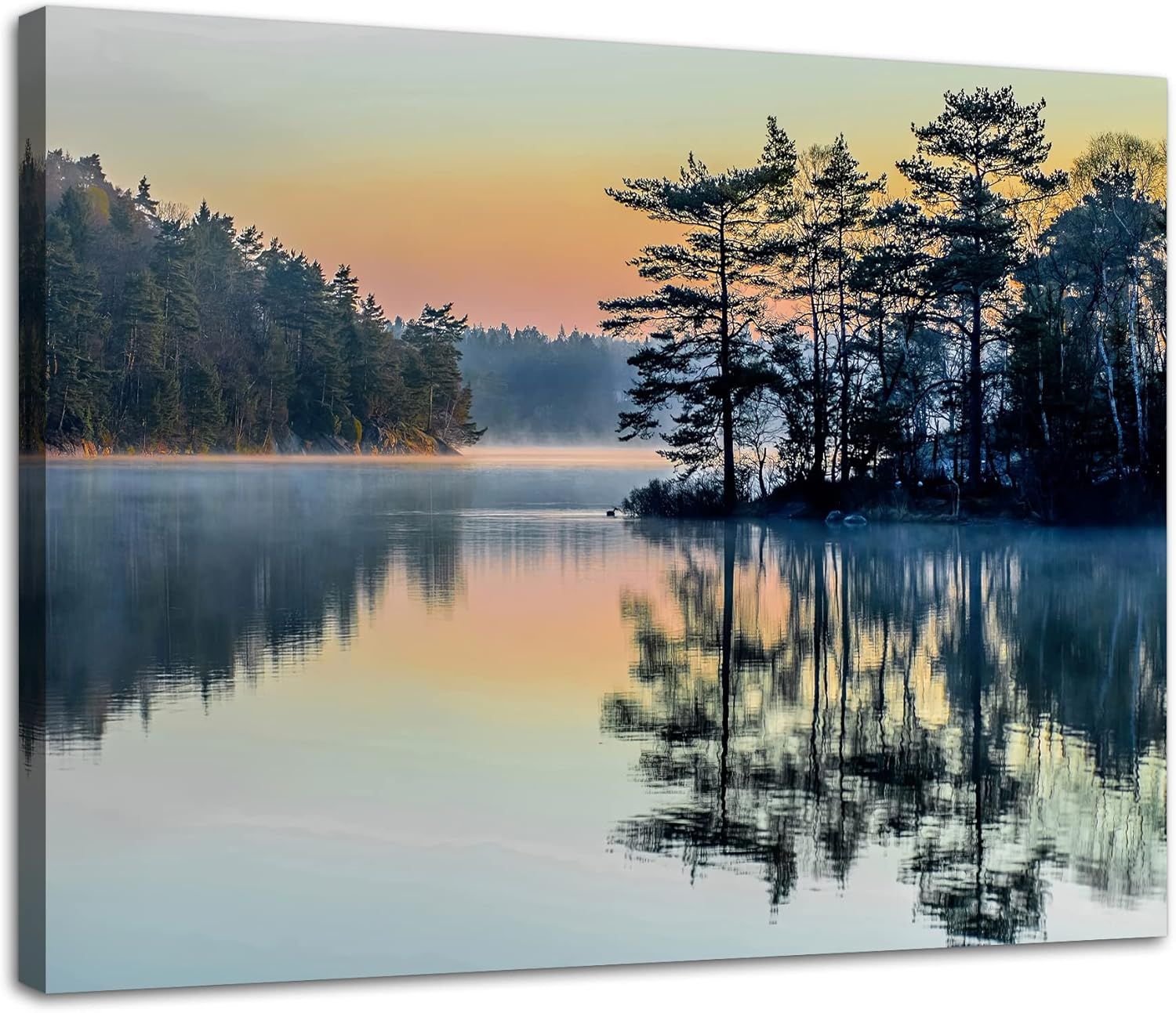 Green Forest Lake Reflection Canvas Print, 16" x 12"