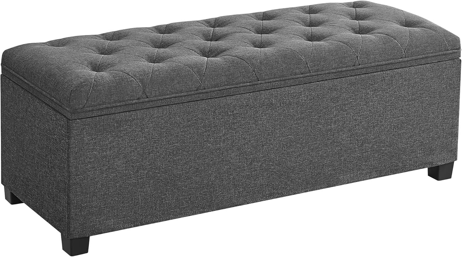 Dark Grey Fabric Upholstered Rectangular Tufted Storage Ottoman Bench