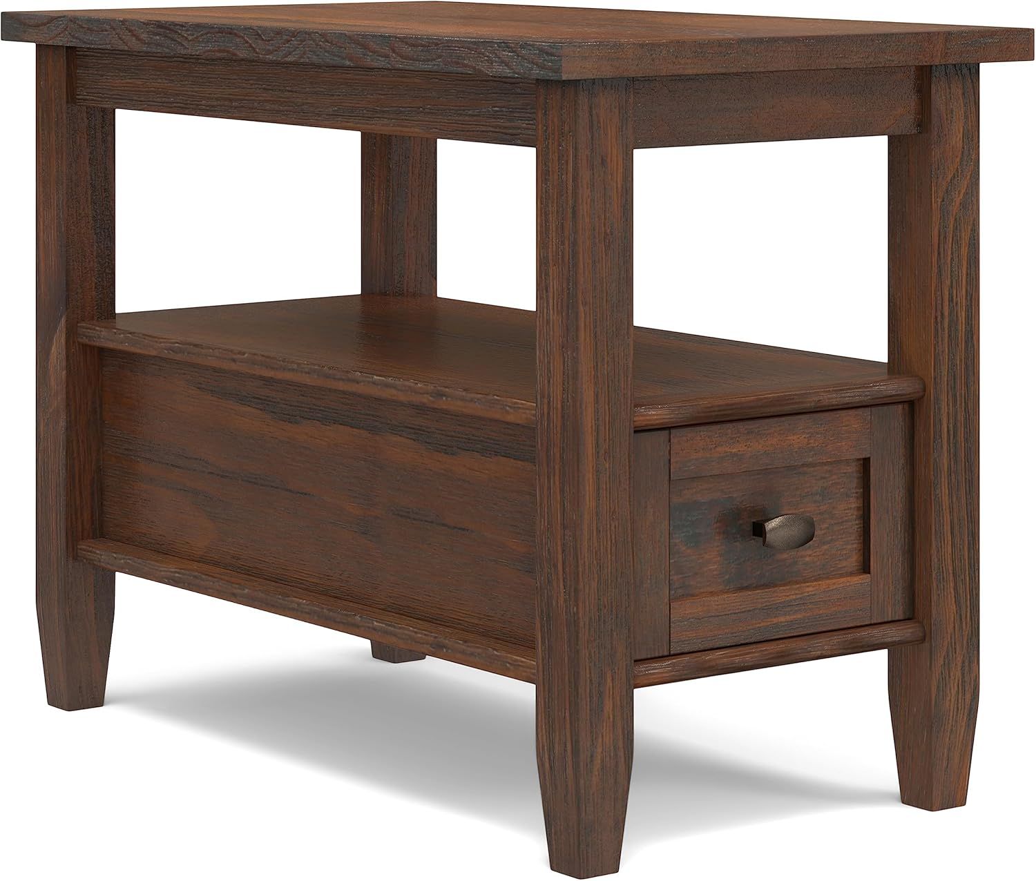 Distressed Charcoal Brown Solid Wood Narrow Side Table with Storage