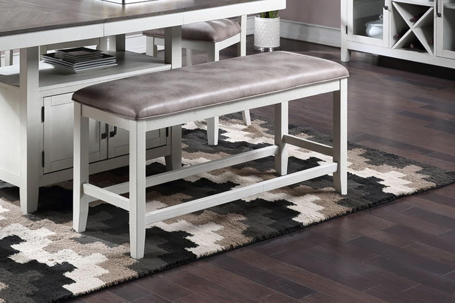 Richland White and Brown Counter Height Dining Bench