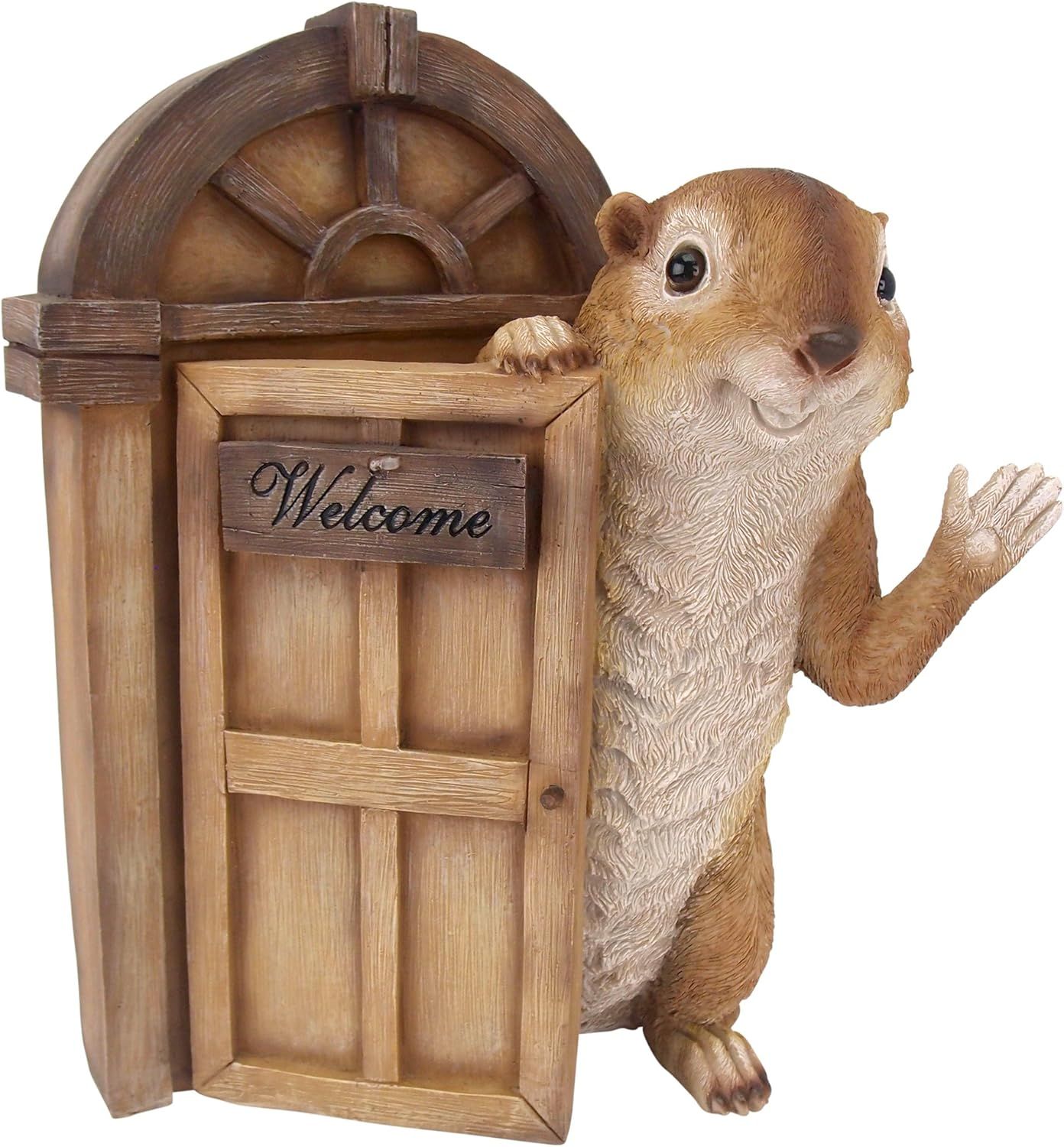 Hand-Painted Brown Resin Squirrel Welcome Door Sculpture