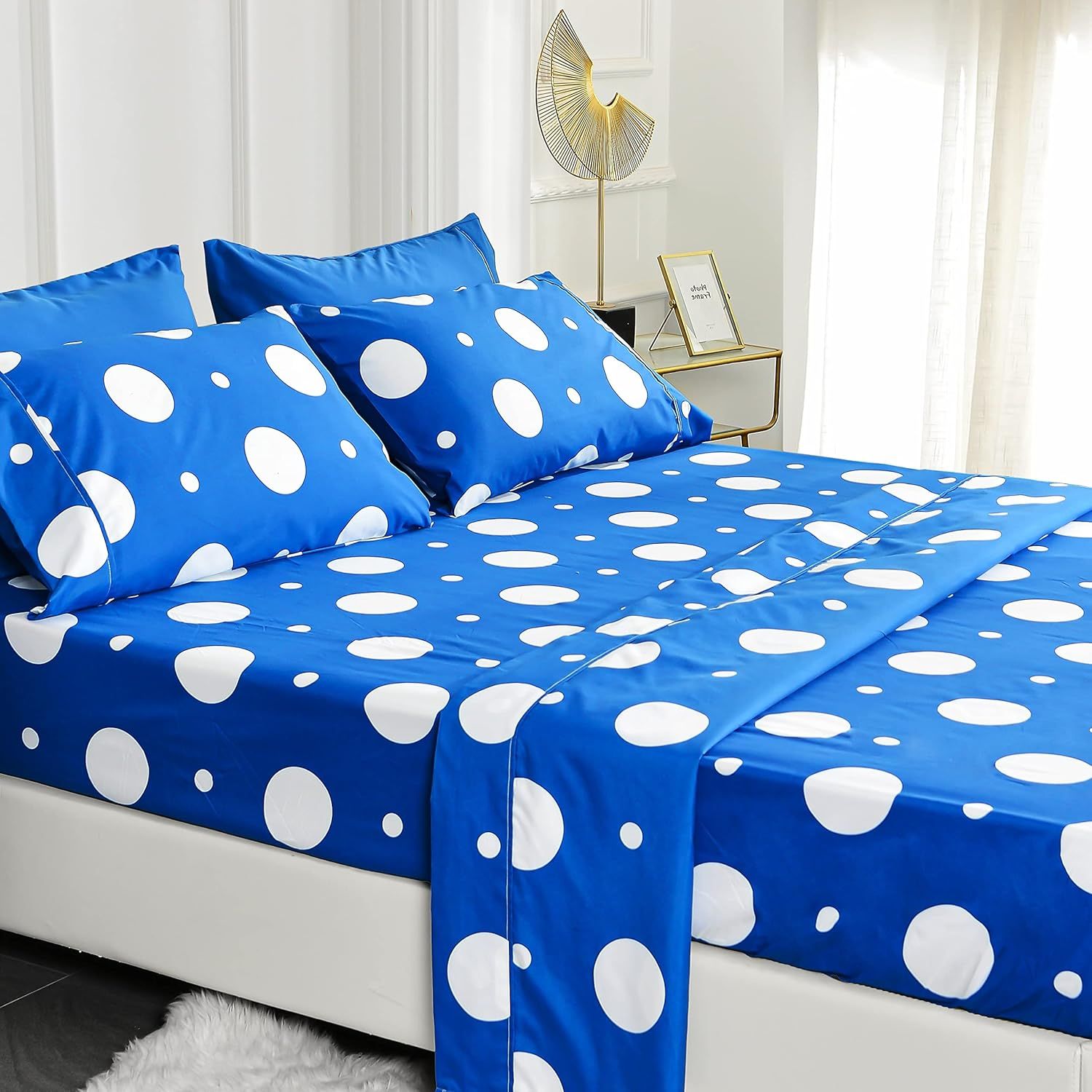 Twin Blue Polka Dot Microfiber Deep Pocket Bedding Set