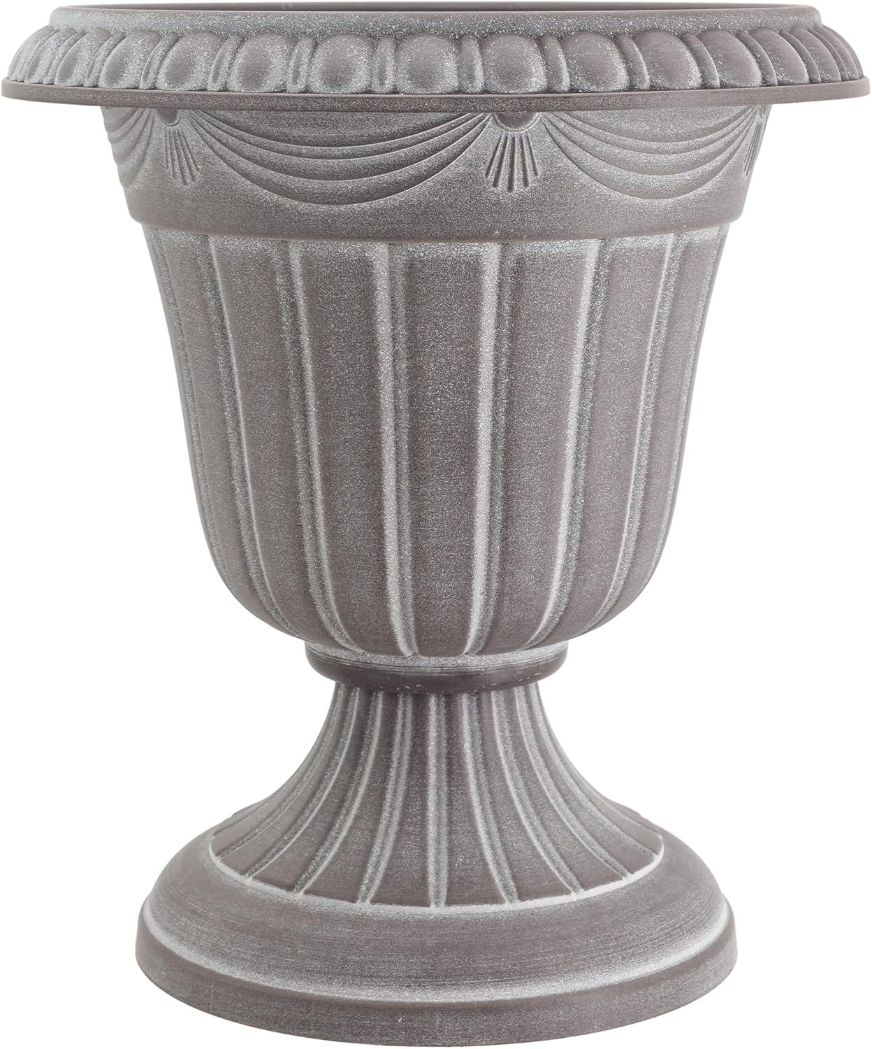 Classic Whitewash Plastic Urn Planter for Indoor/Outdoor Use