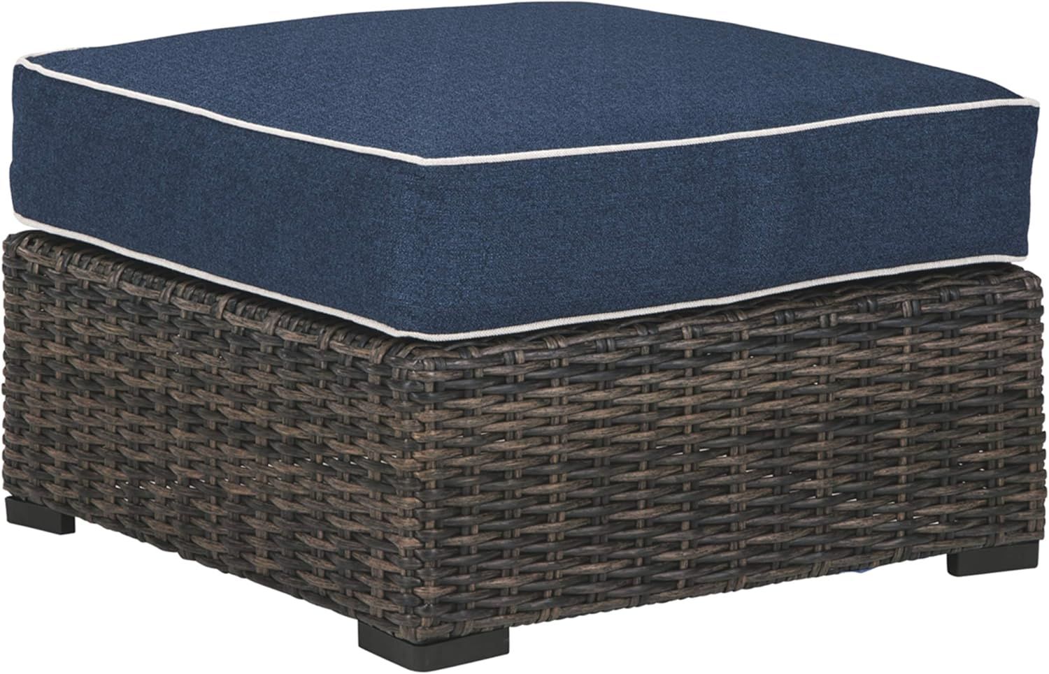 Transitional Blue 28'' All-Weather Wicker Outdoor Ottoman