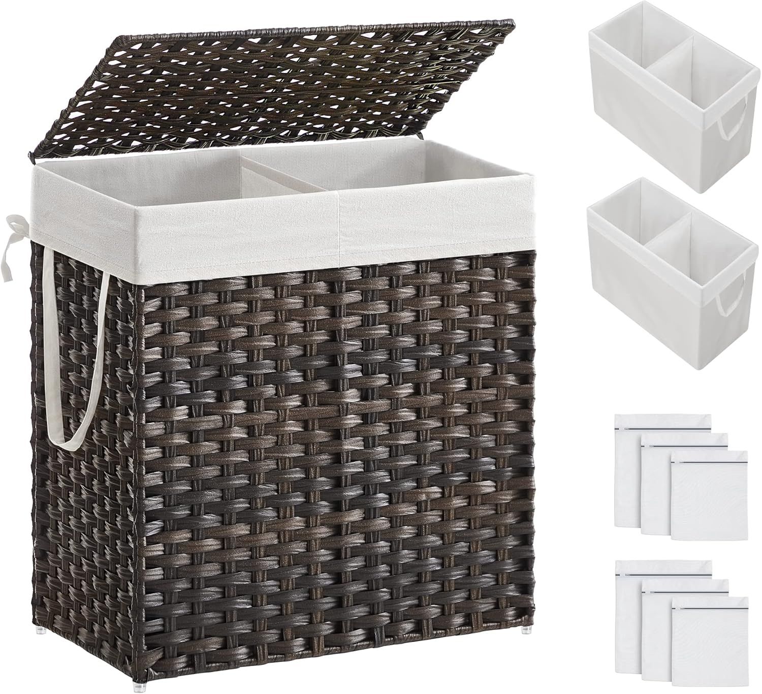 Brown Wicker Laundry Hamper with Lid and Dividers