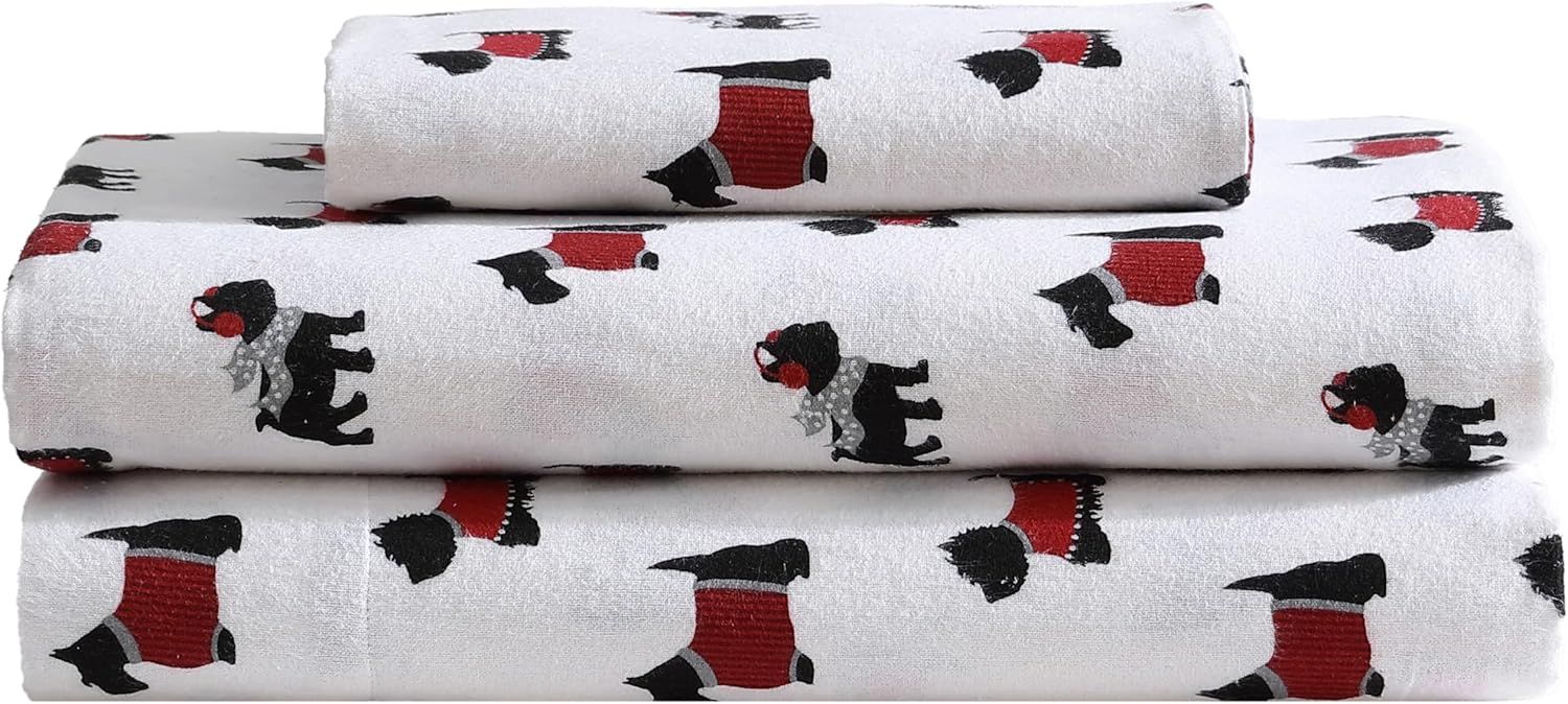 Twin Red and White Cotton Flannel Plaid Sheet Set