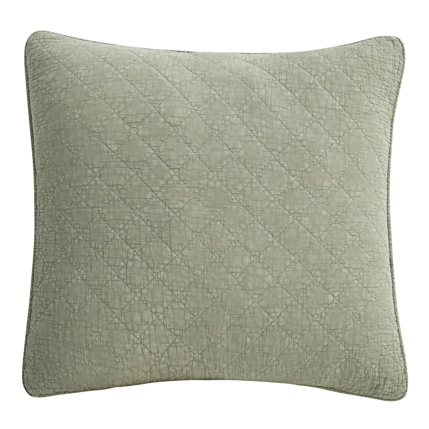 Celadon Green Cotton Gauze Quilted Euro Sham, 27x27 inch